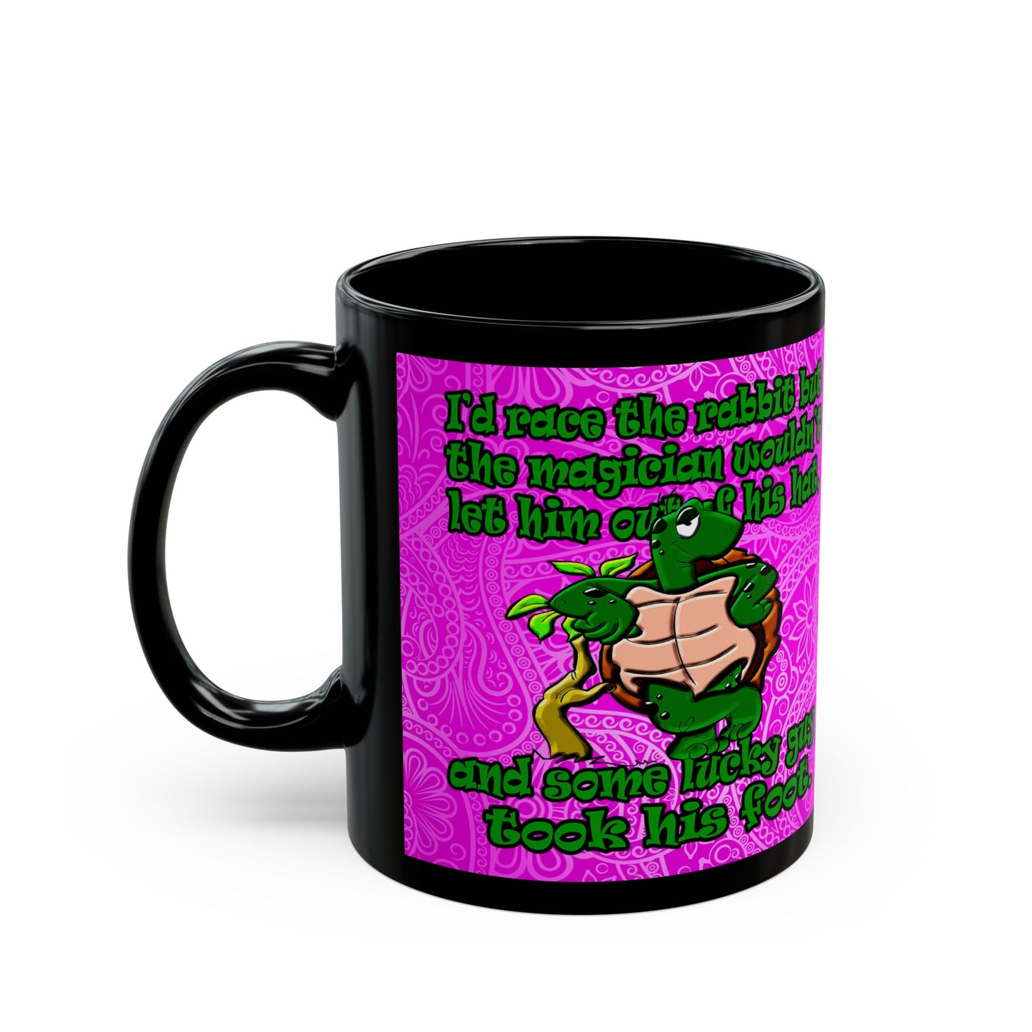 turtle race - Black Mug (pink swirl)