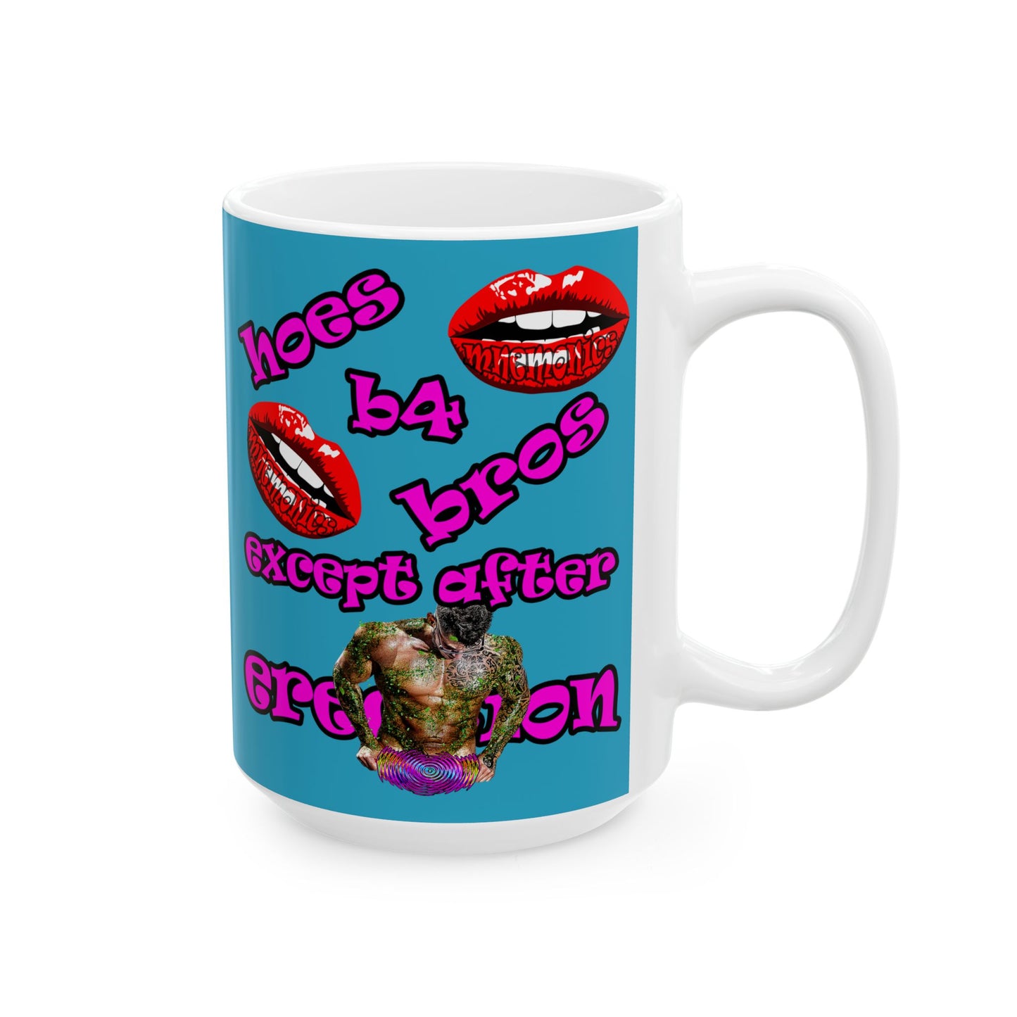 hoes b4 bros - White Mug (turquoise)