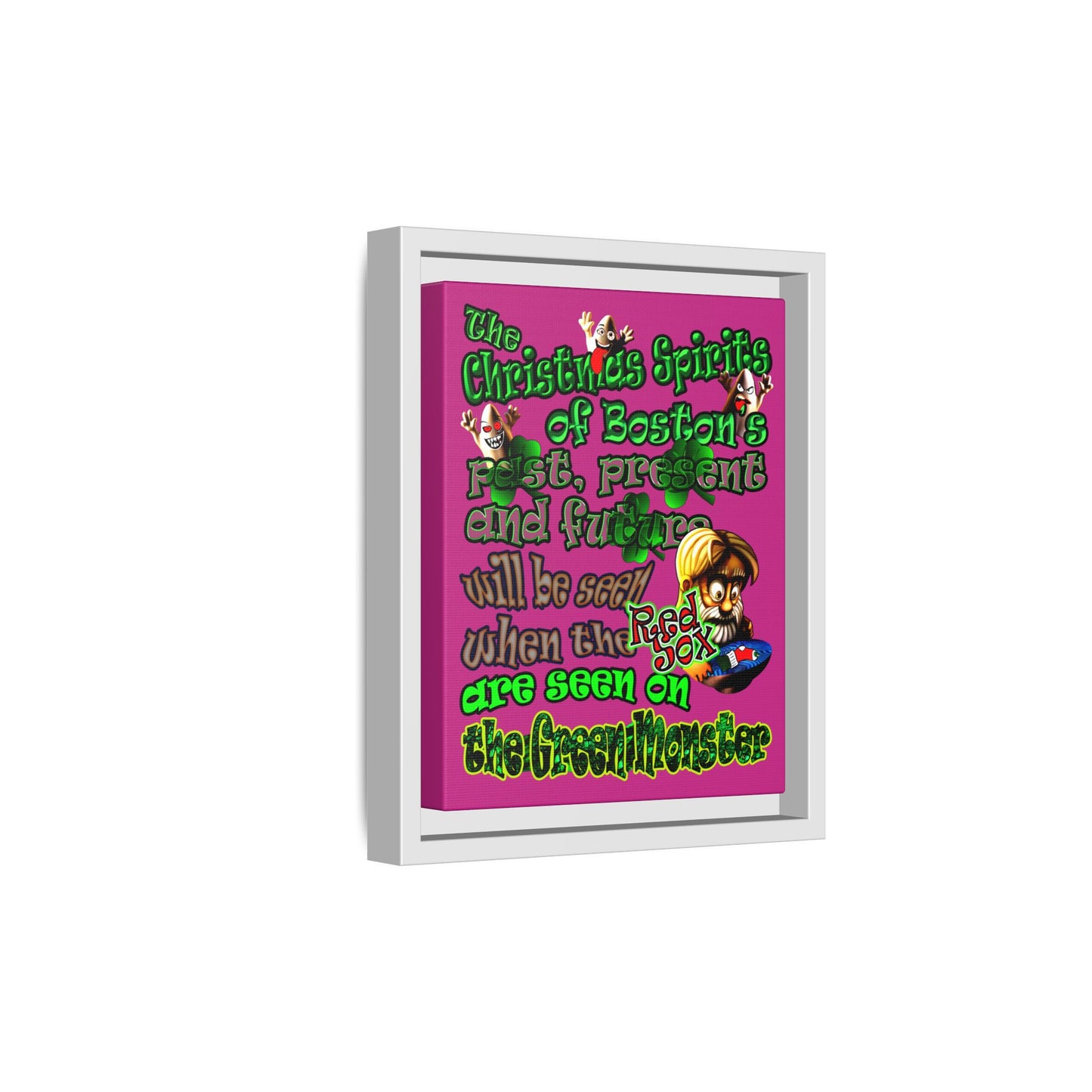 christmas spirits of boston - framed canvas art (pink)