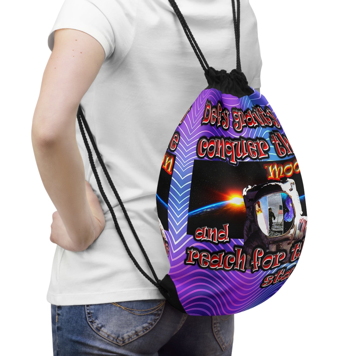 defy conquer reach - Drawstring Bag (purple wave)