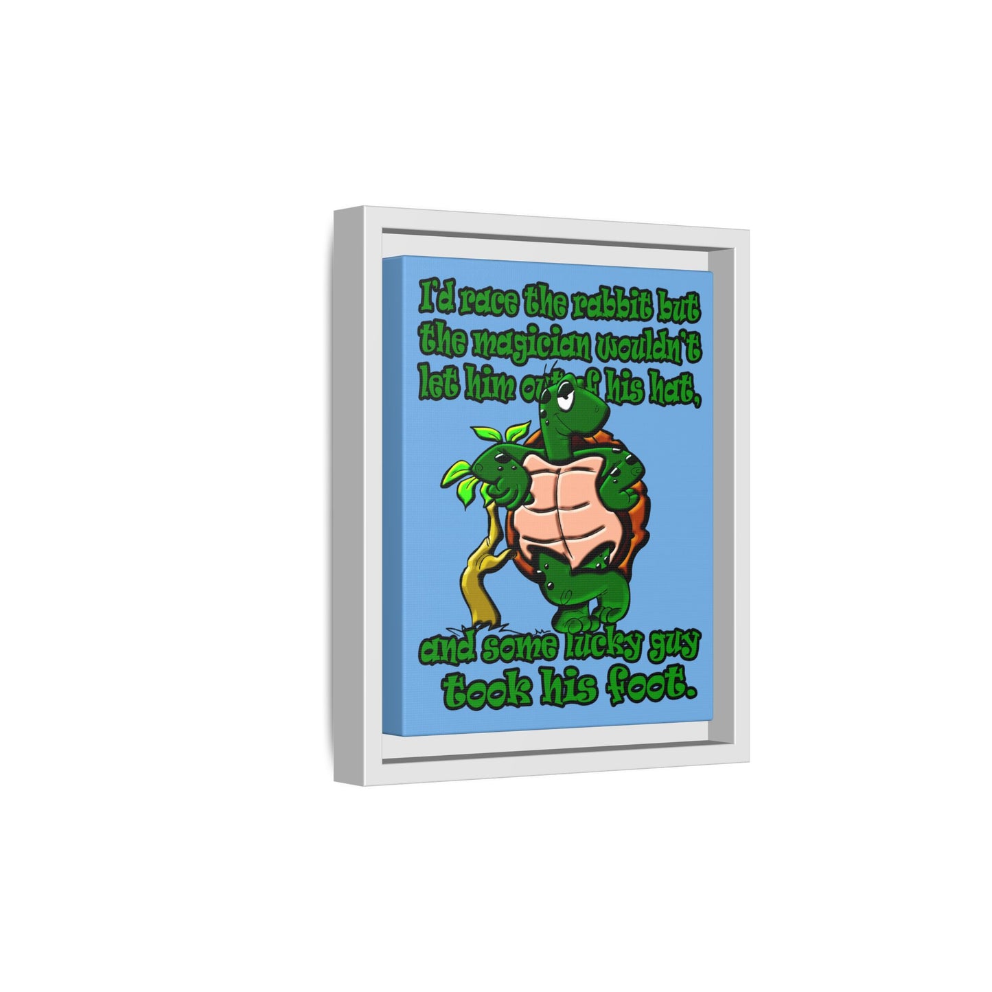turtle race - framed canvas art (light blue)