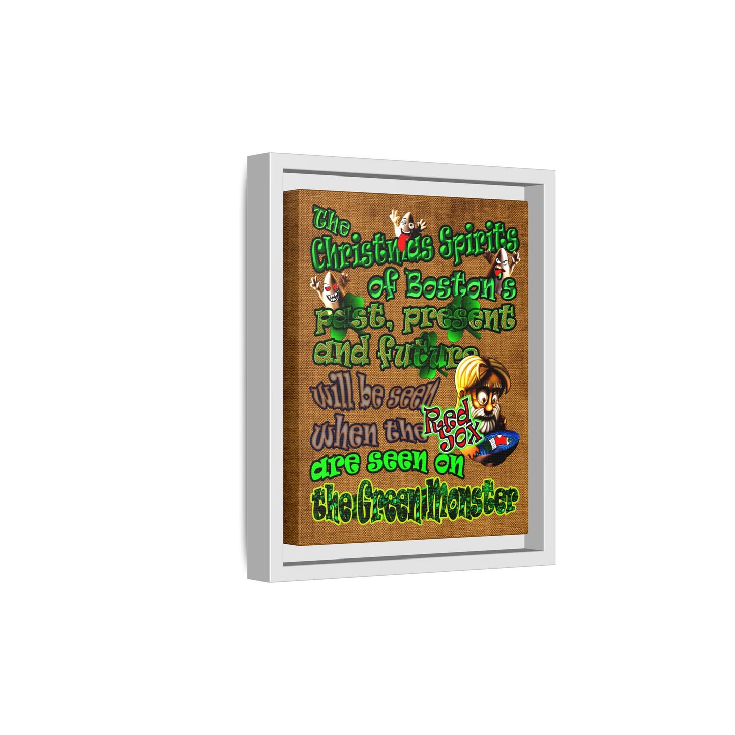 christmas spirits of boston - framed canvas art (brown papyrus)