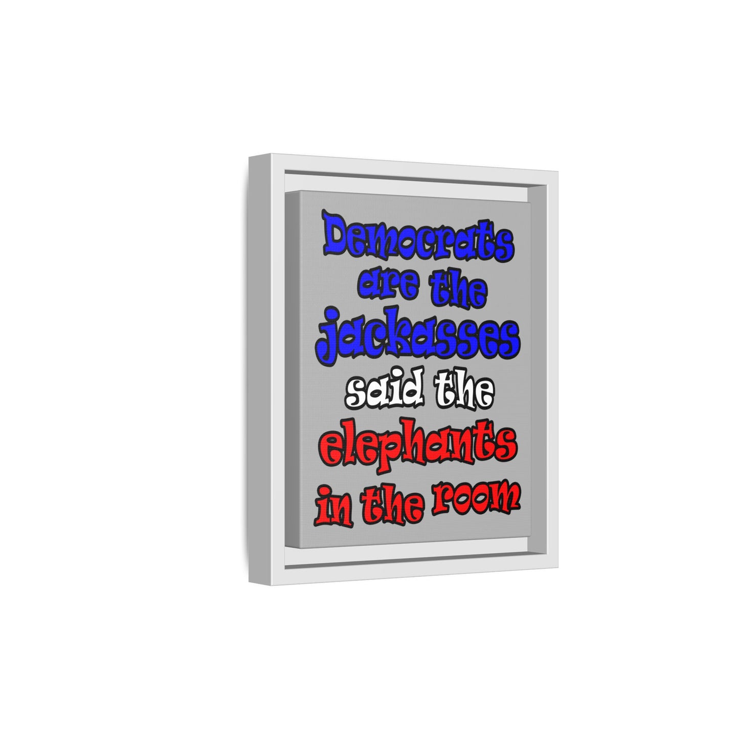donkeys and elephants - framed canvas art (light grey)