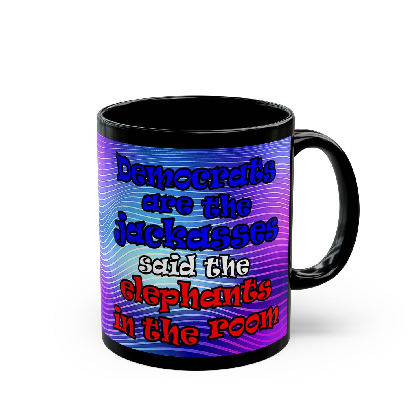 donkeys and elephants - Black Mug (purple wave)