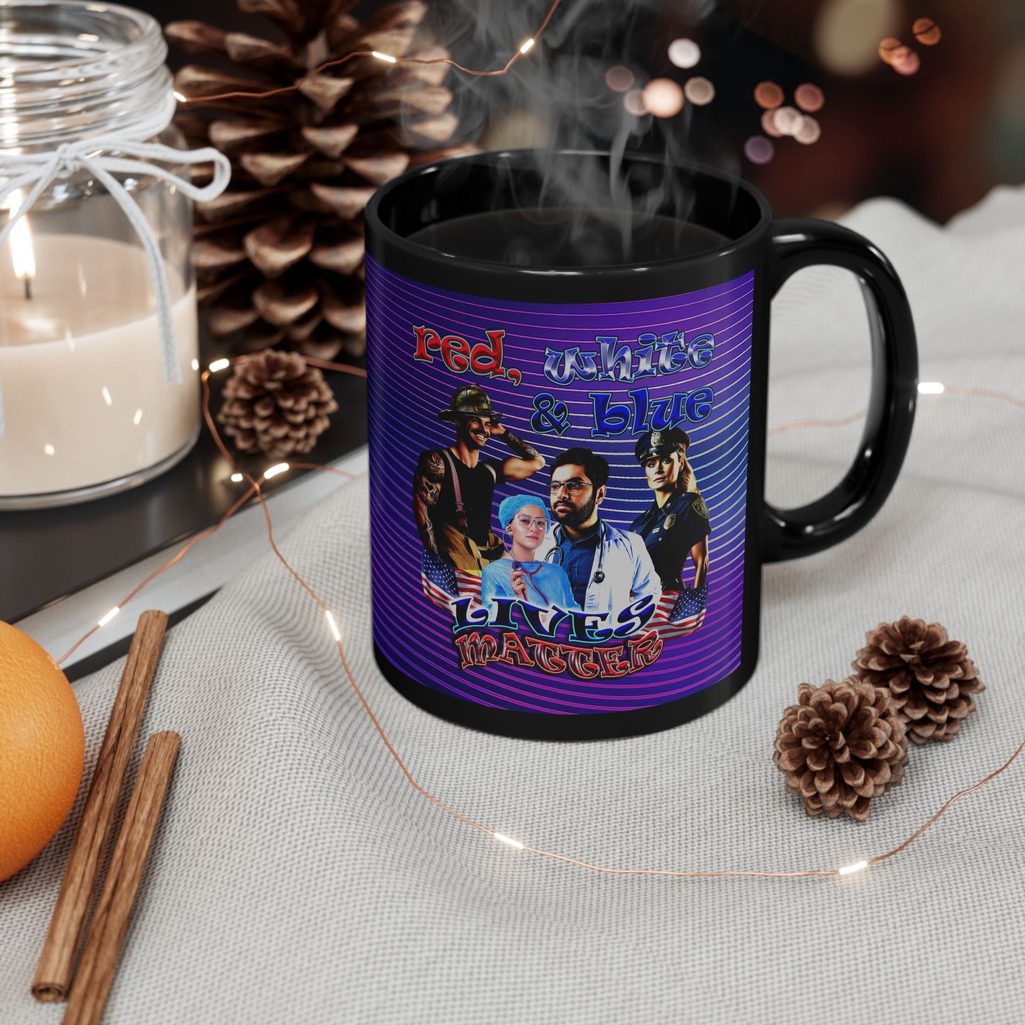 rw&b lives matter - Black Mug (purple wave)