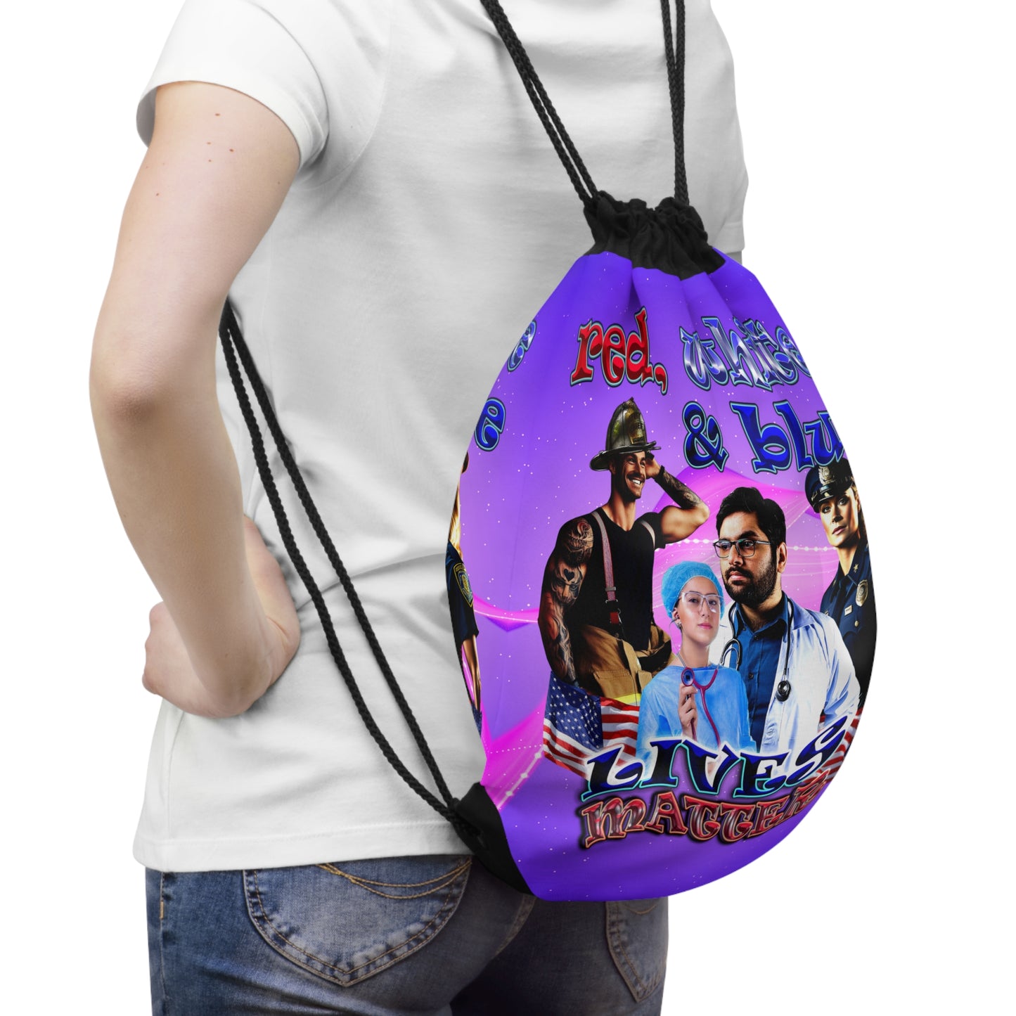 rw&b lives matter - Drawstring Bag (purple-pink wave)