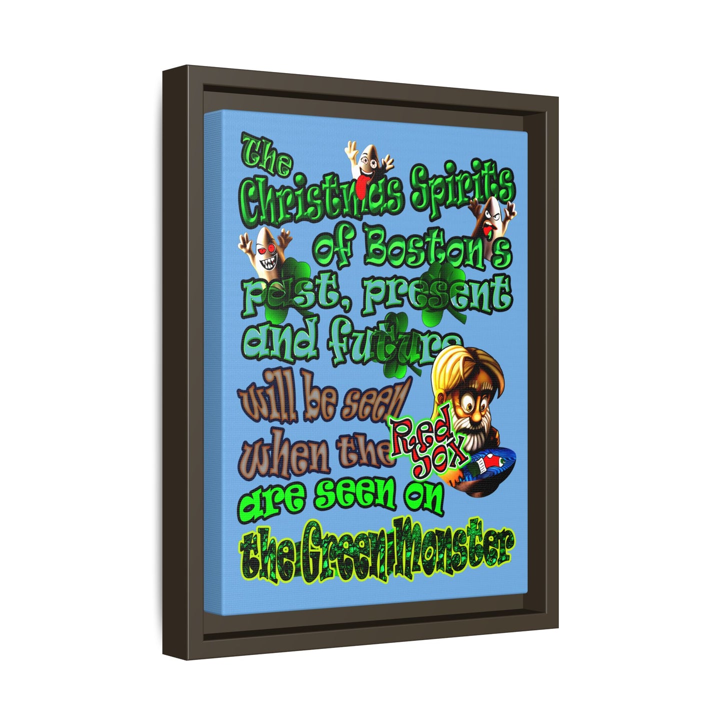 christmas spirits of boston - framed canvas art (light blue)