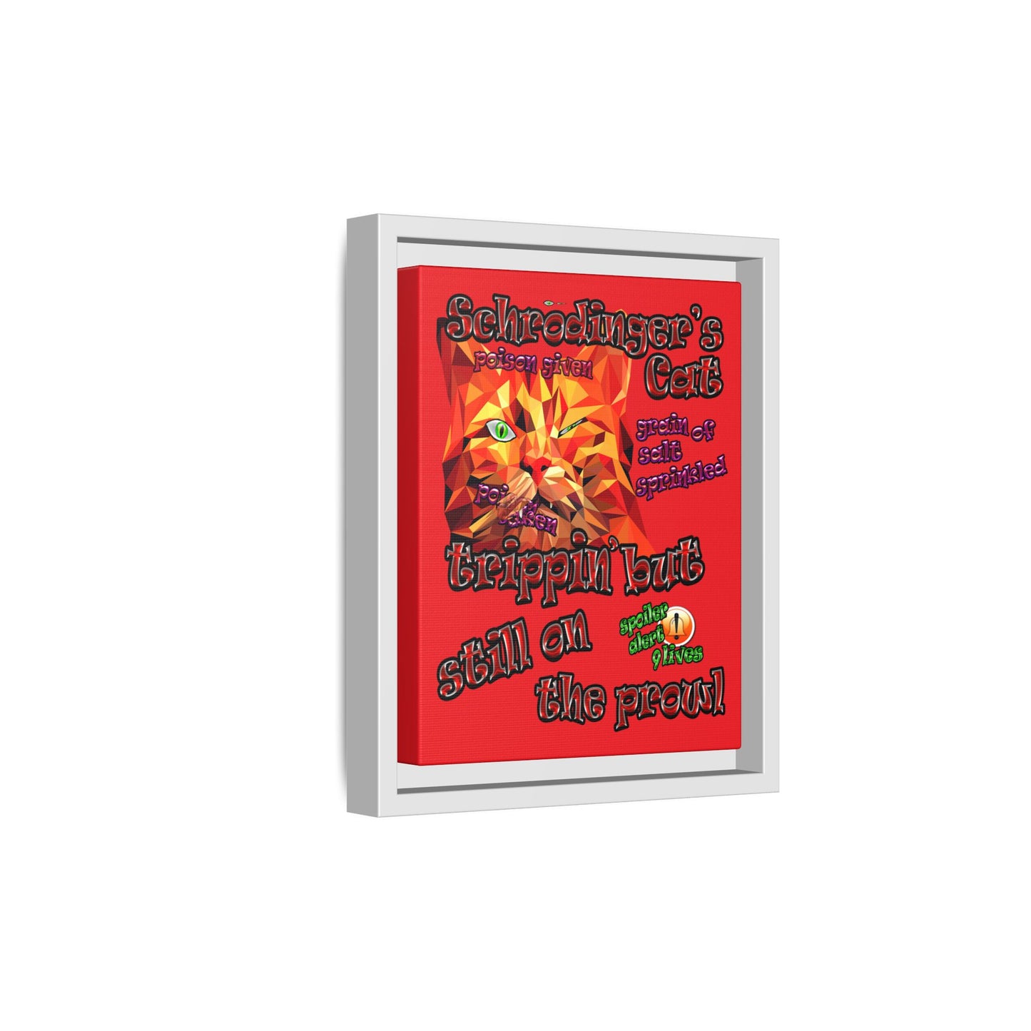 schrodinger's cat - framed canvas art (red)