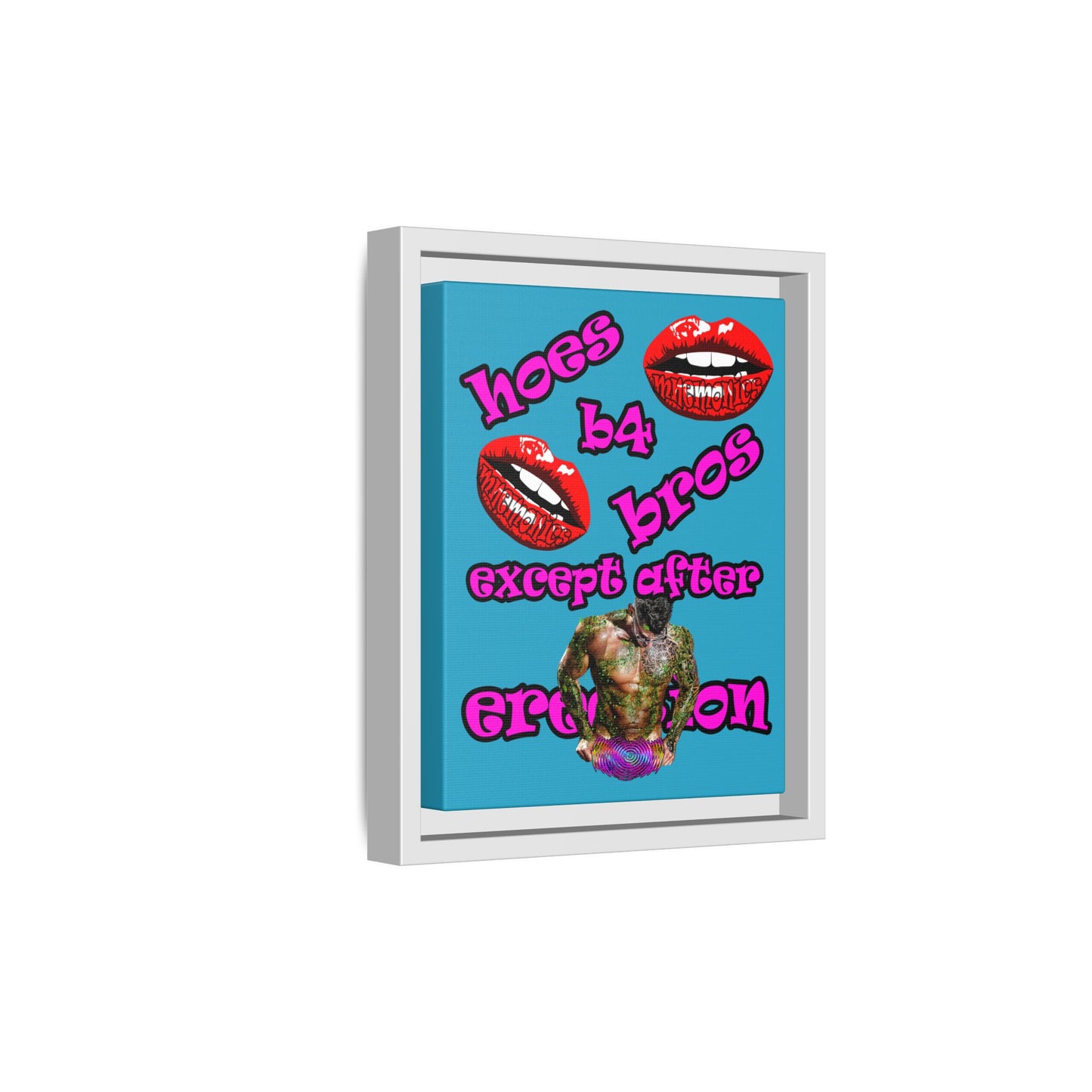 hoes b4 bros - framed canvas art (turquoise)