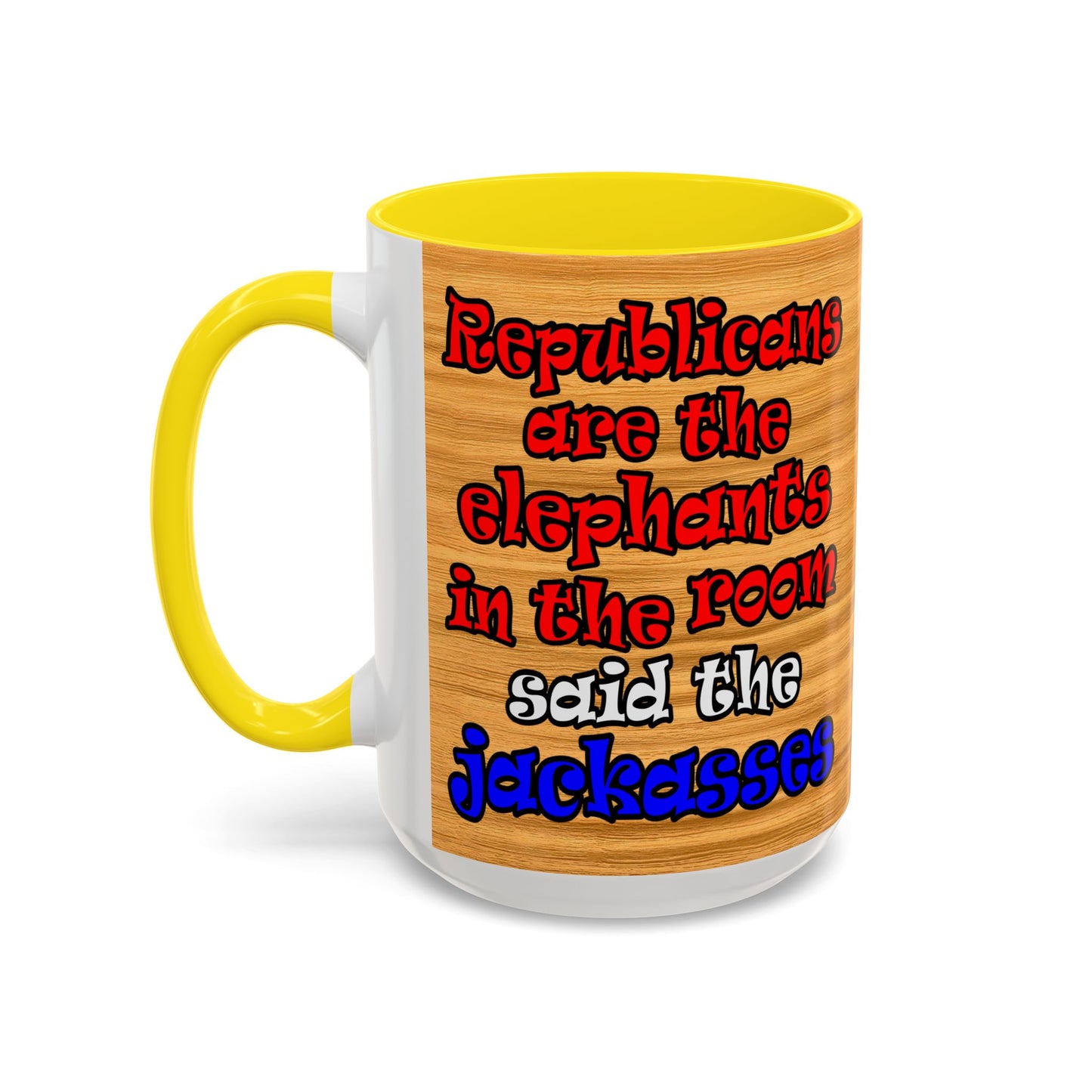 donkeys and elephants - Accent Mug (butterscotch wood finish)