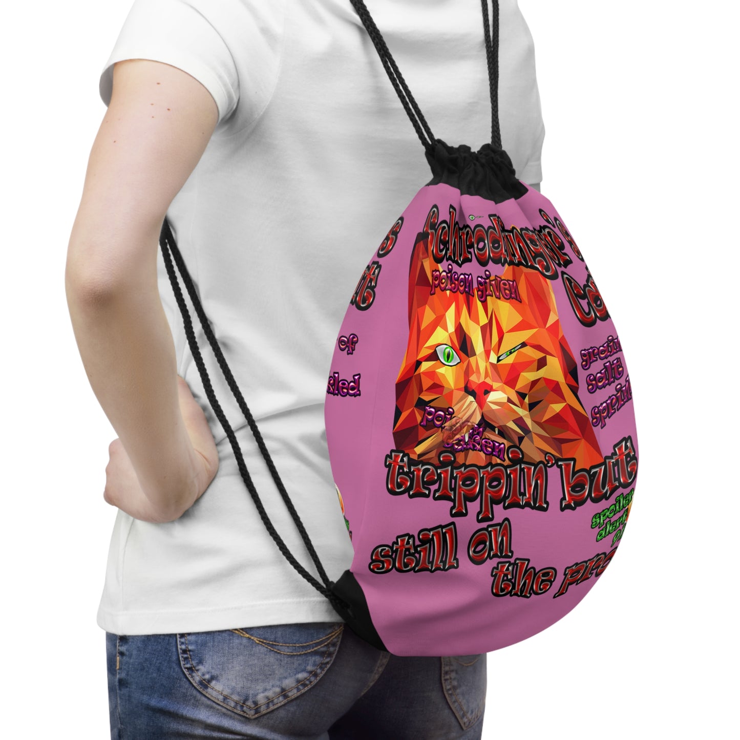 schrodinger's cat - Drawstring Bag (light pink)