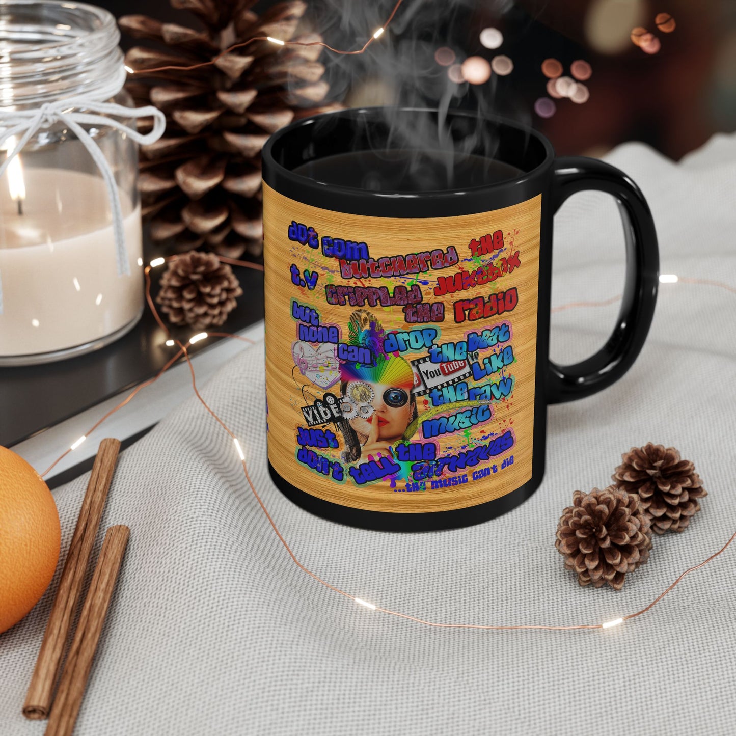 drop the beat - Black Mug (butterscotch wood finish)