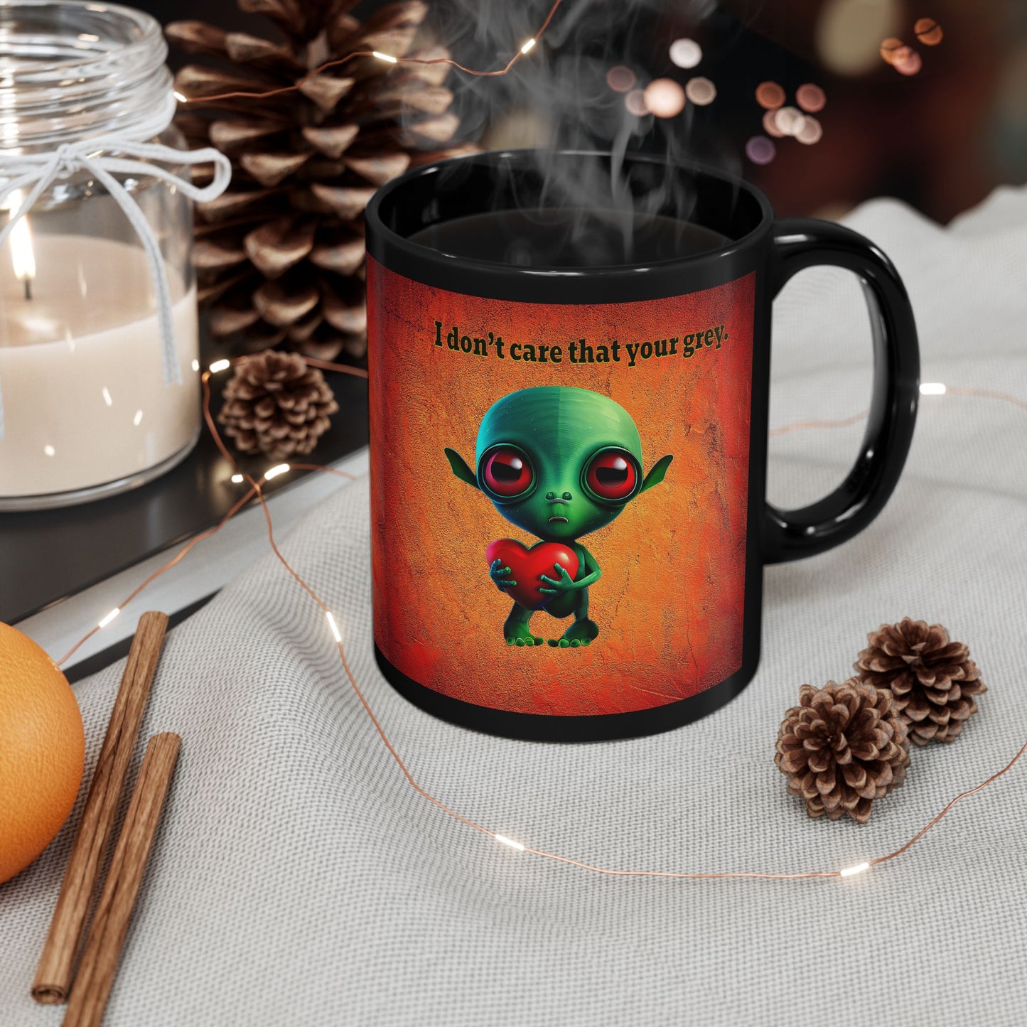 I don't care that your grey - Black Mug (burnt orange)