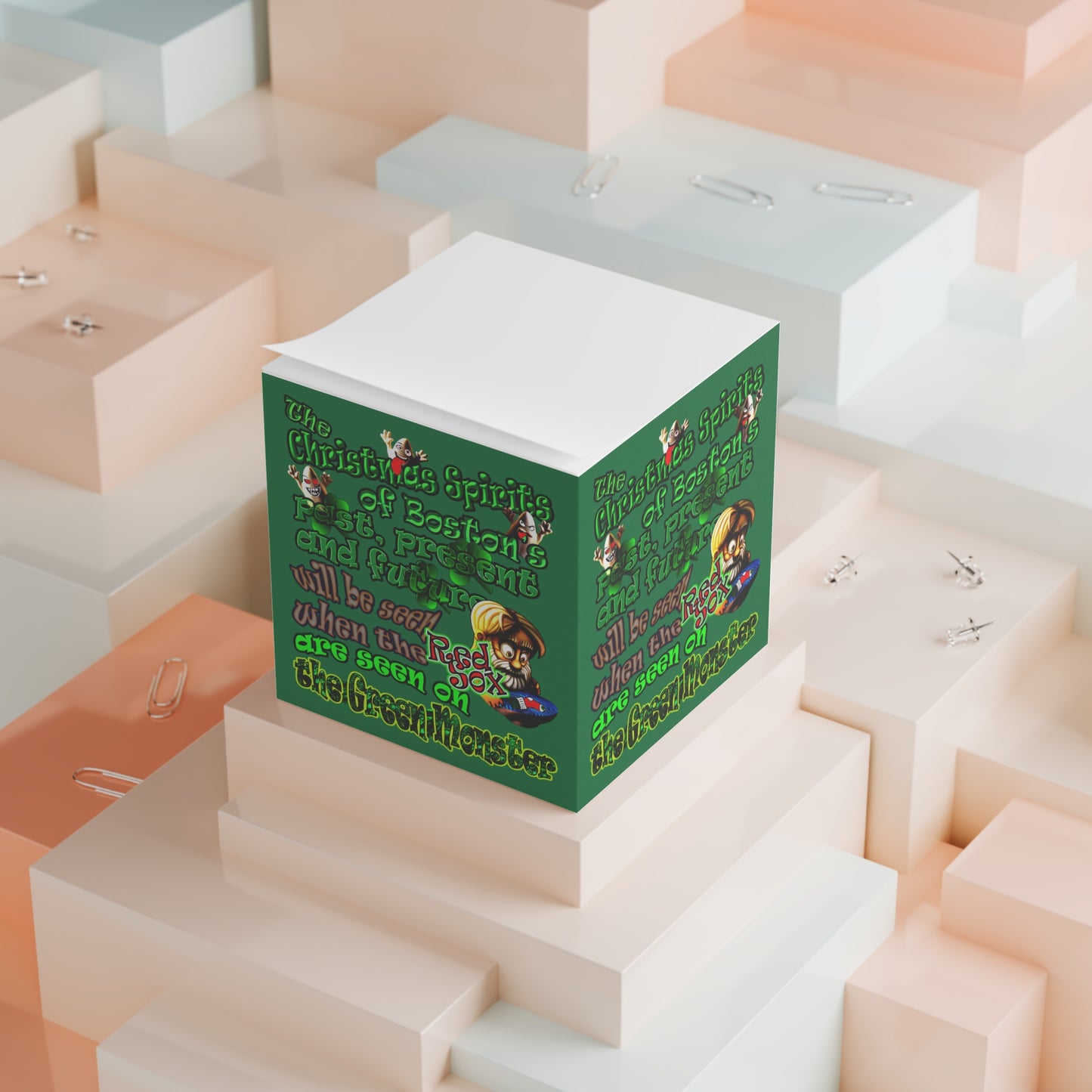 christmas spirits of boston - note cube (dark green)
