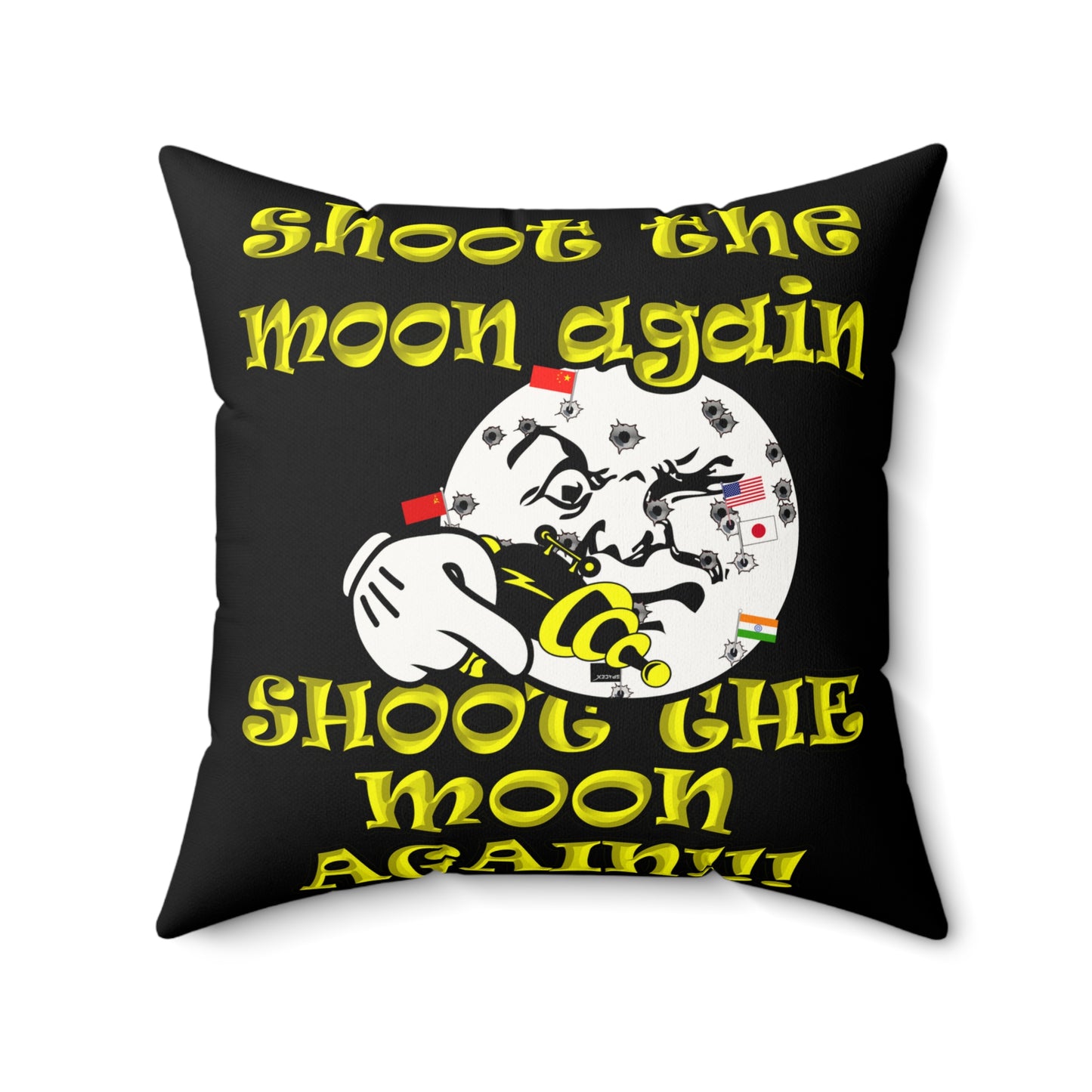 shoot the moon again - Faux Suede Square Pillow - (black)