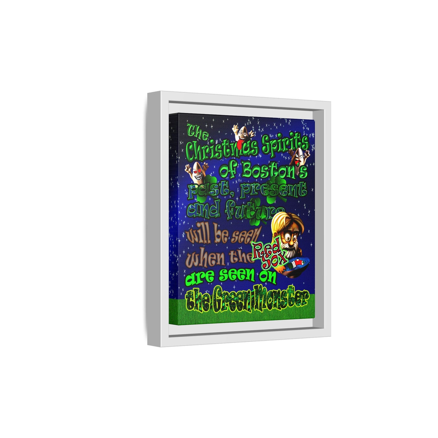 christmas spirits of boston - framed canvas art ('snoops' background)