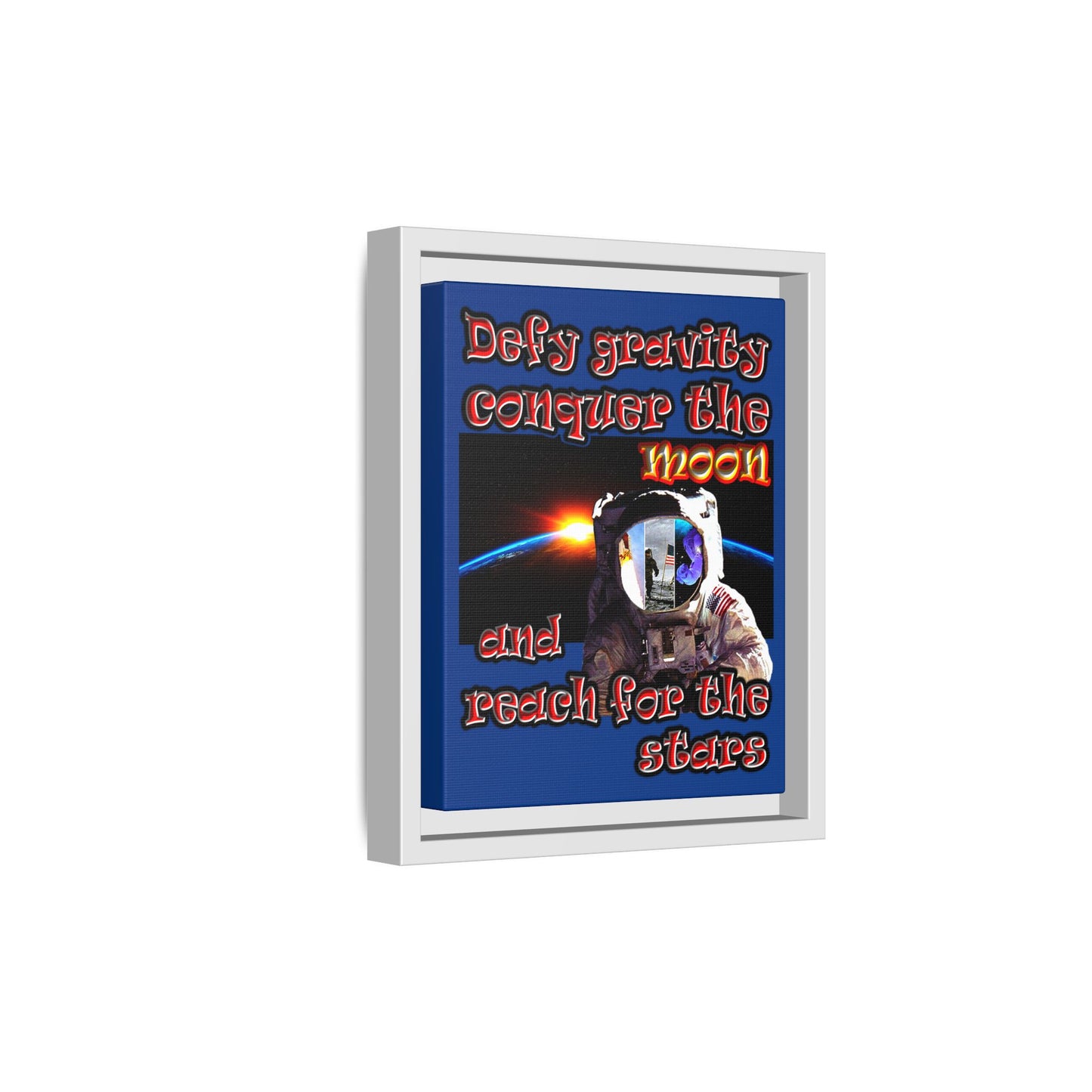 defy conquer reach - framed canvas art (dark blue)