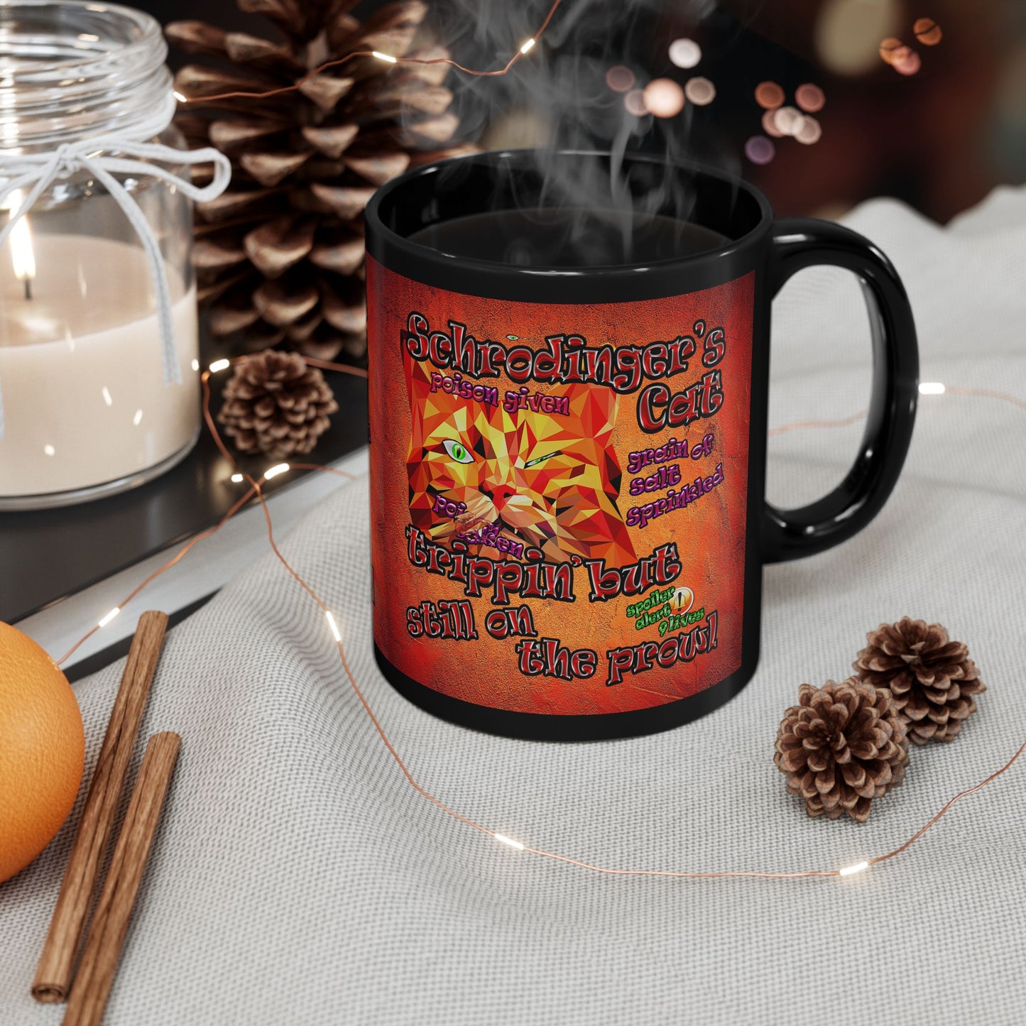 schrodinger's cat - Black Mug (burnt orange)