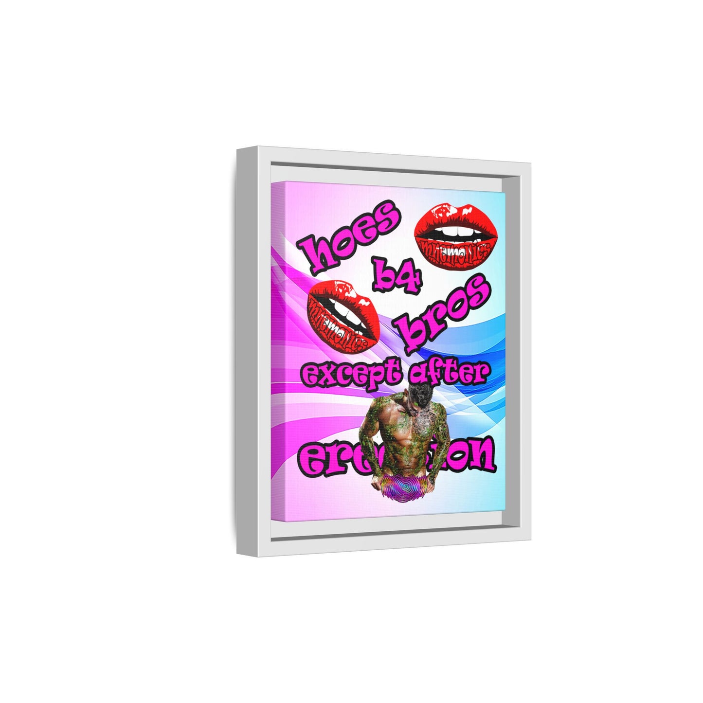 hoes b4 bros - framed canvas art (light blue-pink wave)