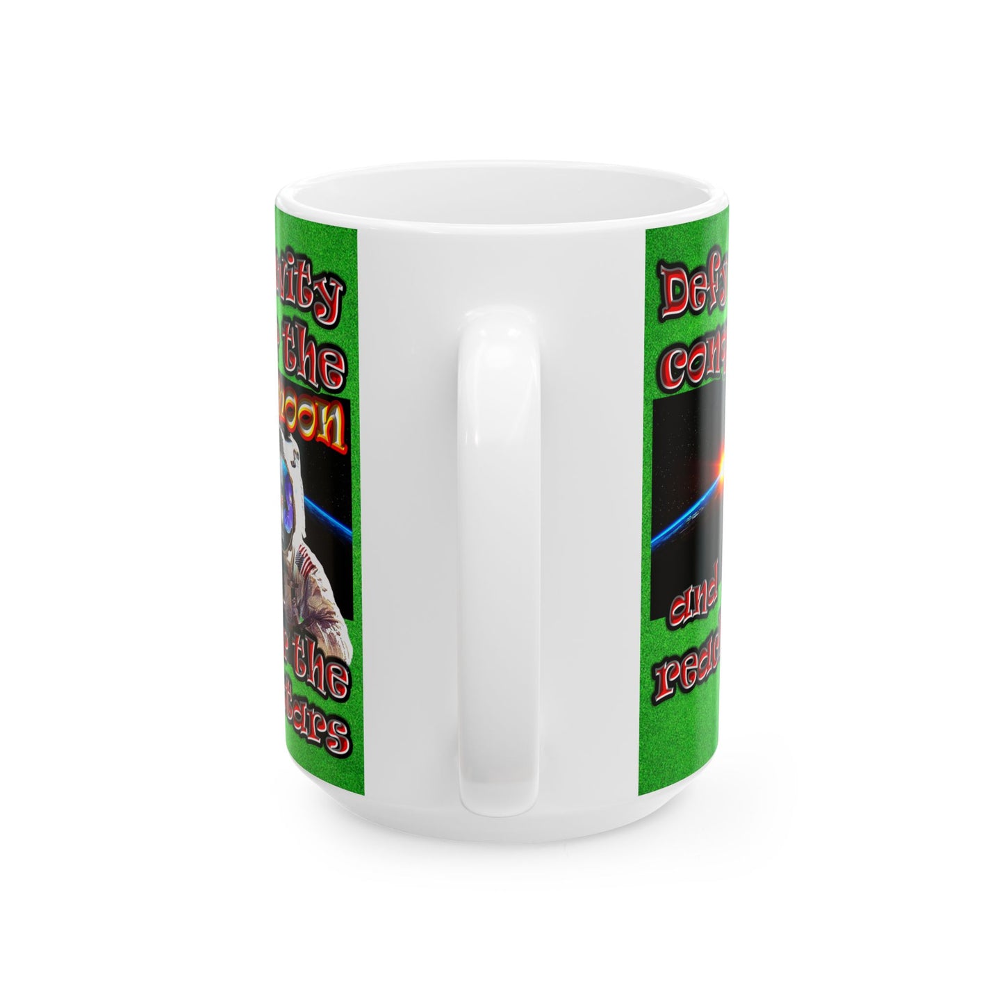 defy conquer reach - White Mug (green turf)