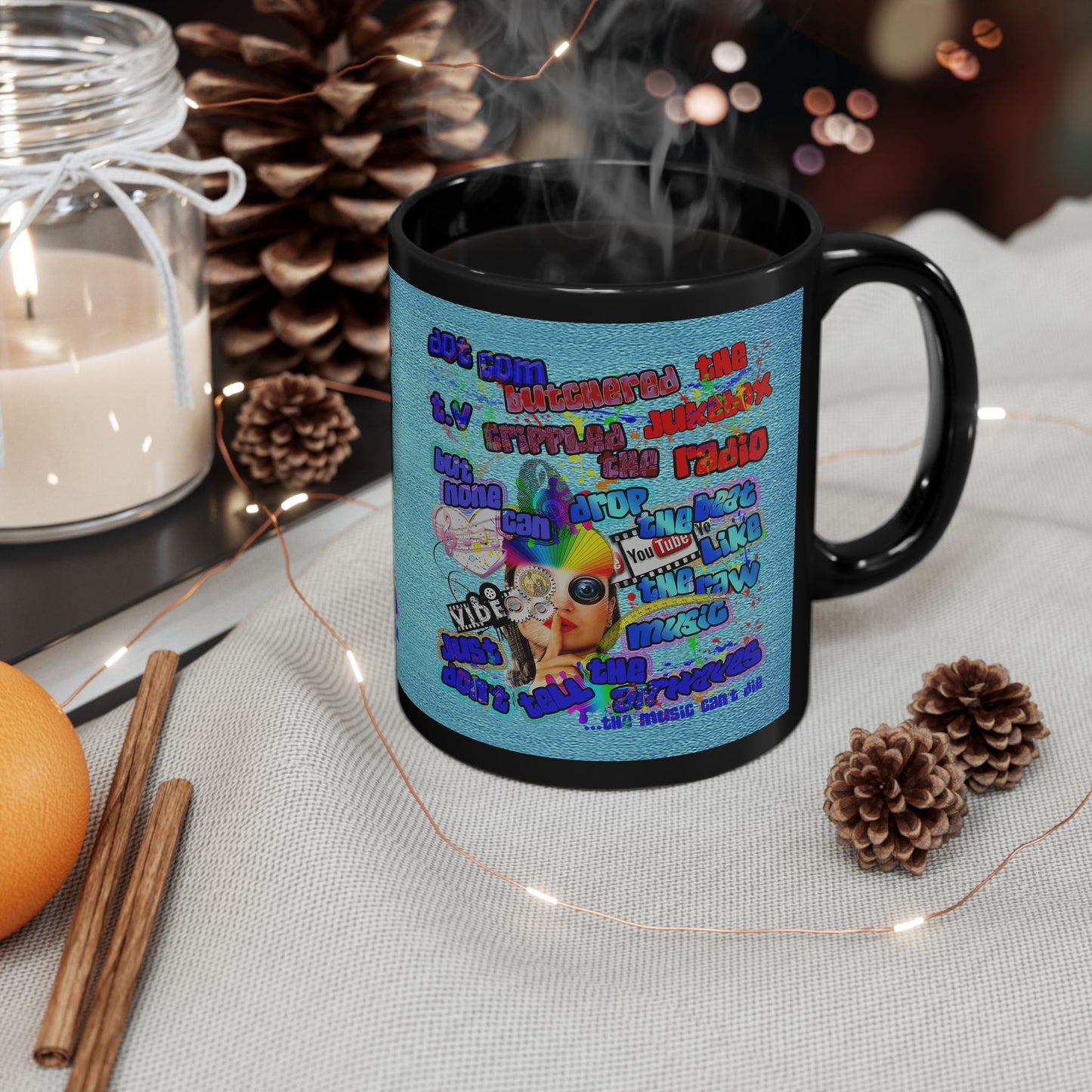 drop the beat - Black Mug (faded blue)
