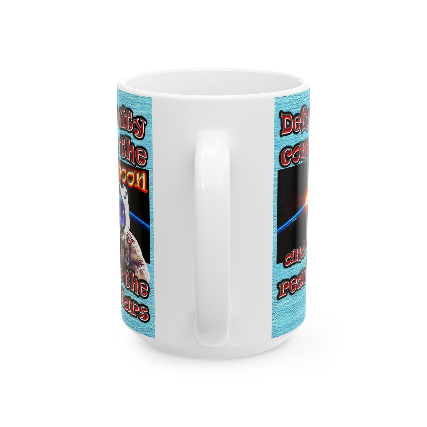 defy conquer reach - White Mug (faded blue)