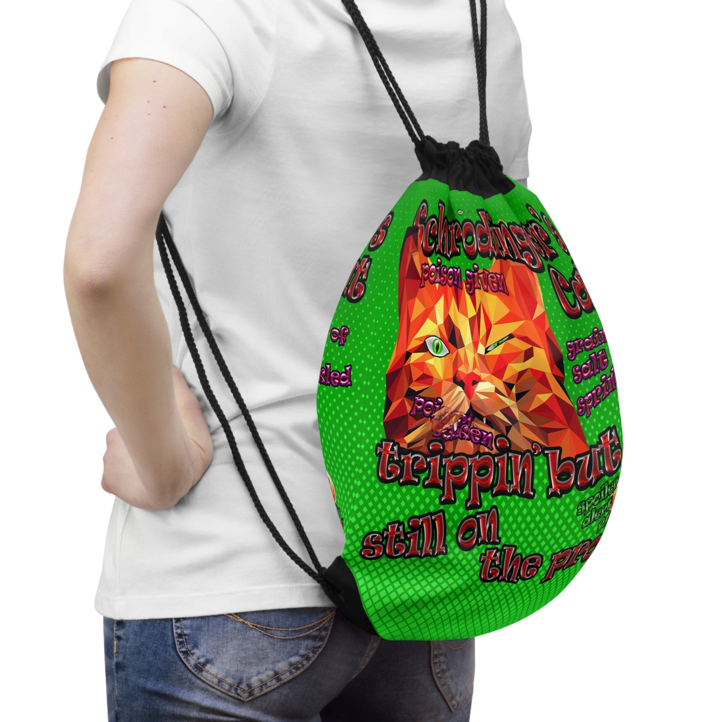 schrodinger's cat - Drawstring Bag (logo green)