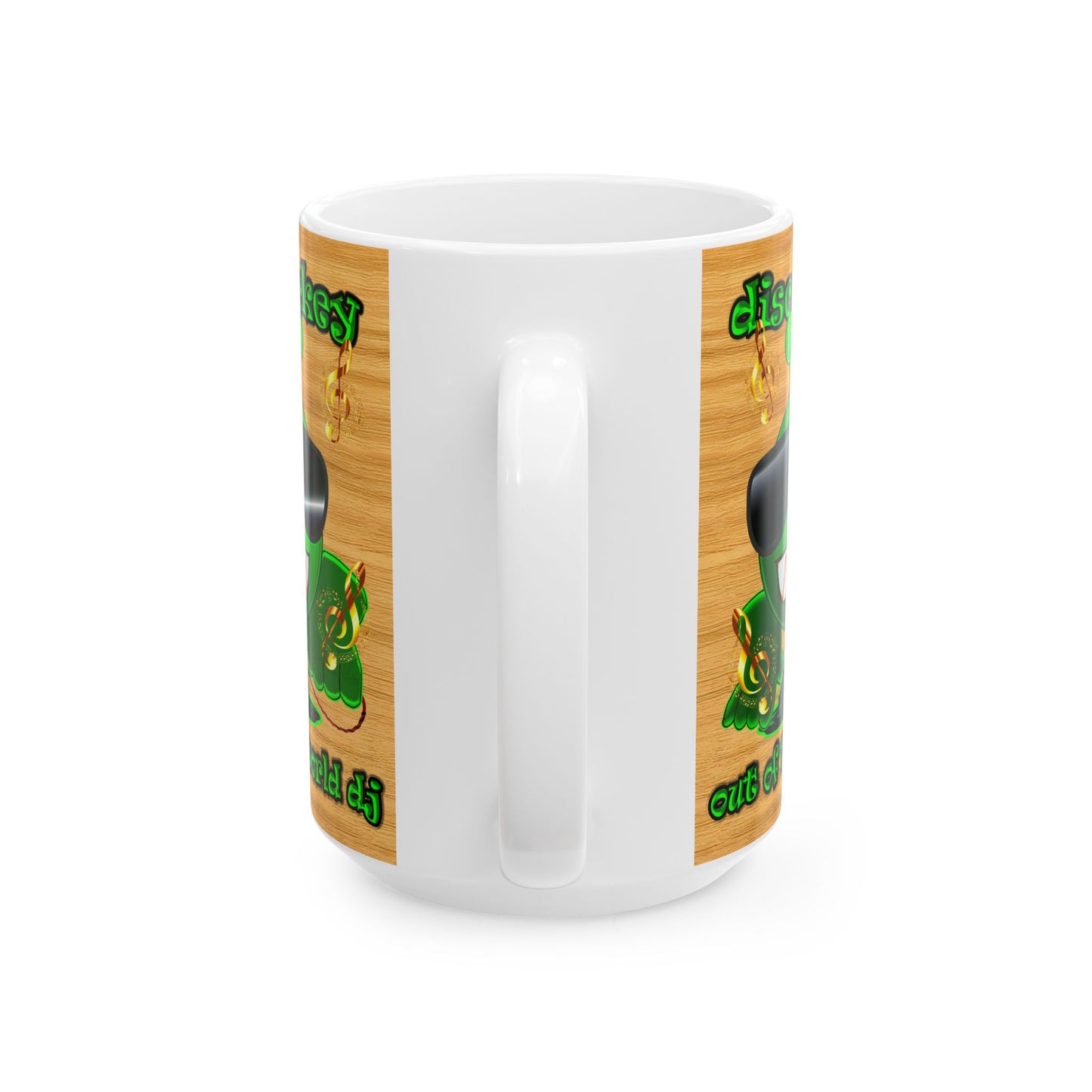 disc jockey - White Mug (butterscotch wood finish)