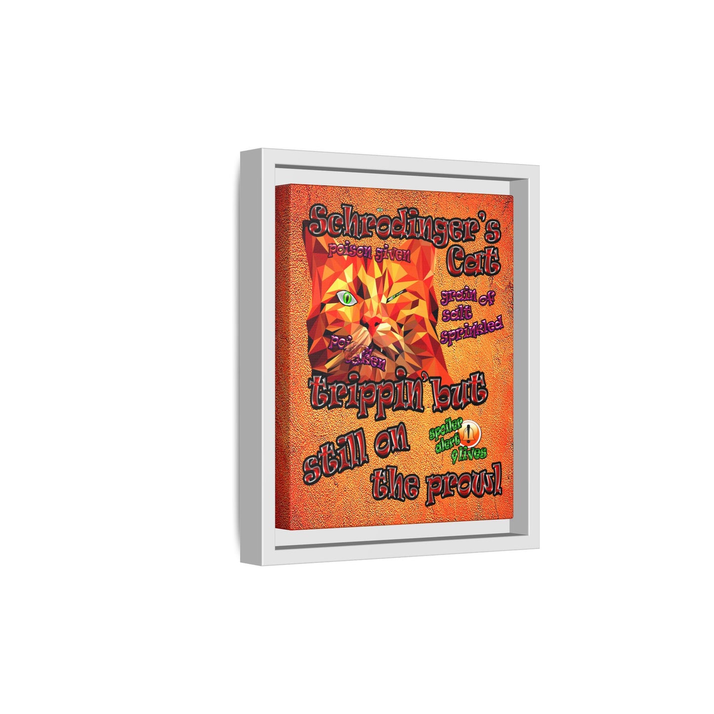 schrodinger's cat - framed canvas art (burnt orange)