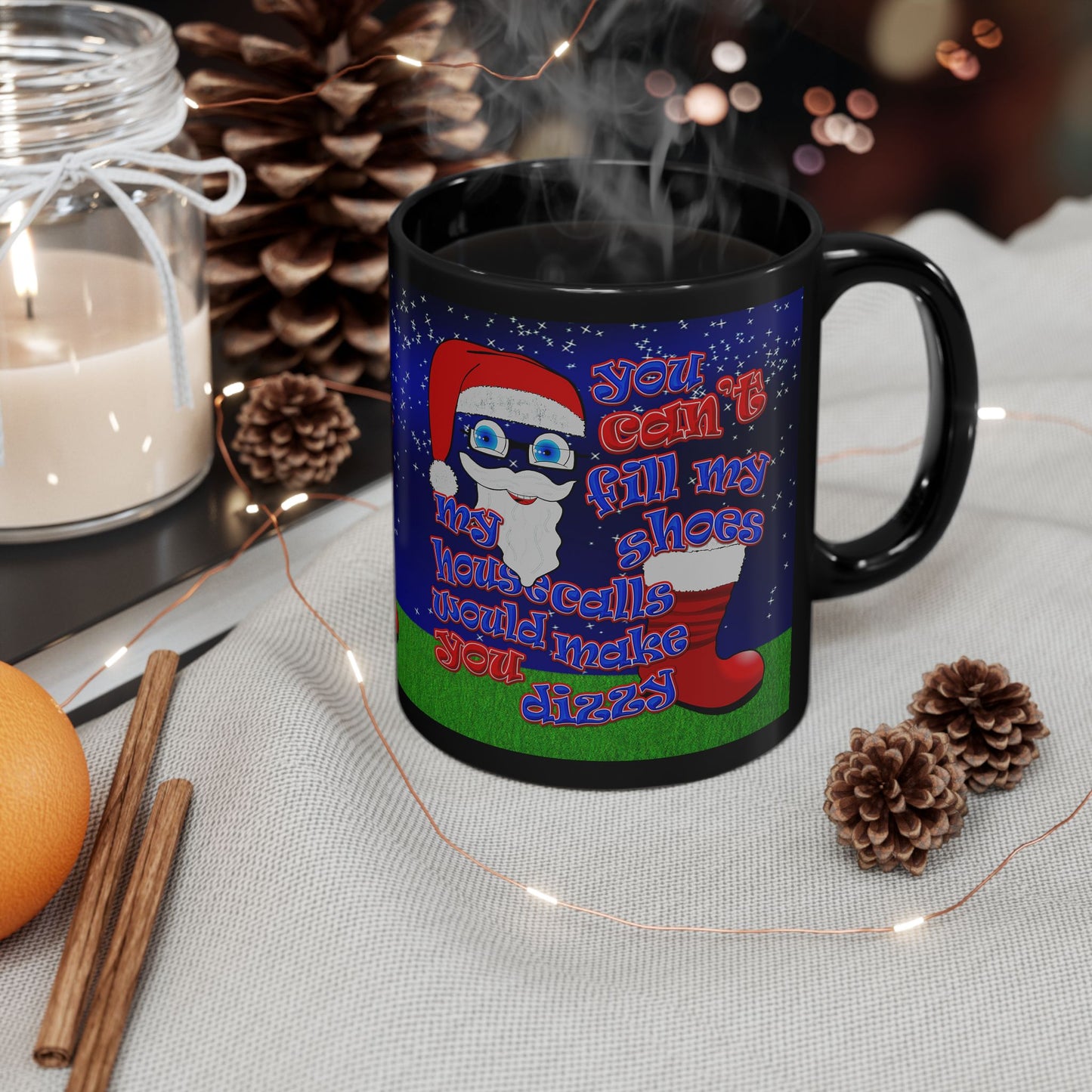 santa's shoes - Black Mug ('snoops' background)