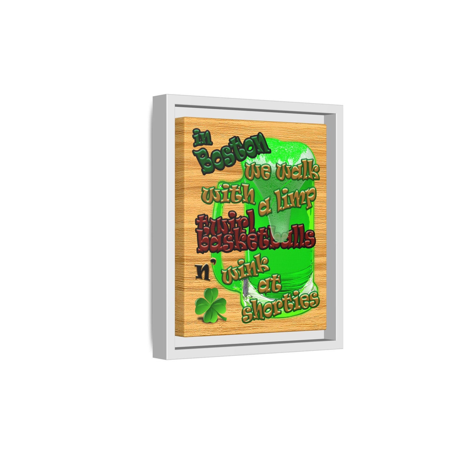 celtics logo - framed canvas art (butterscotch wood finish)