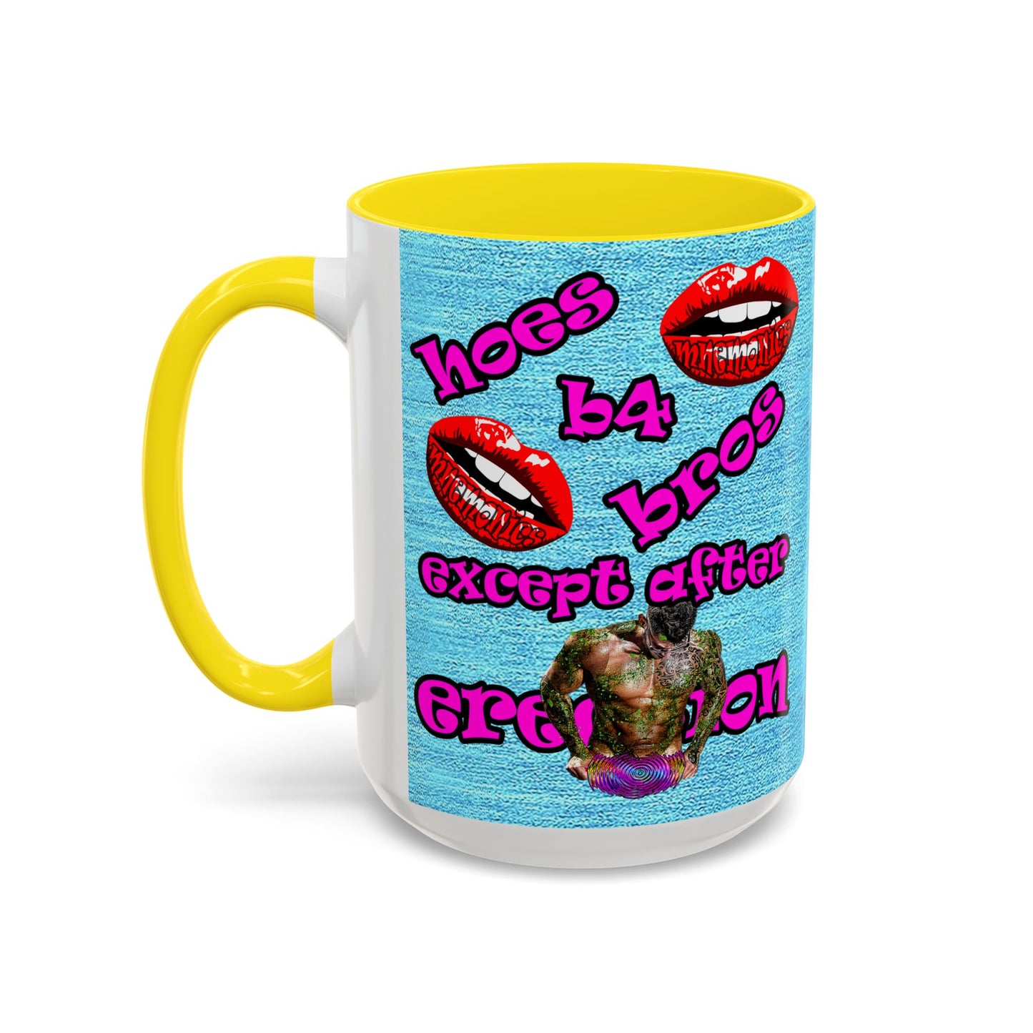 hoes b4 bros - Accent Mug (faded blue)