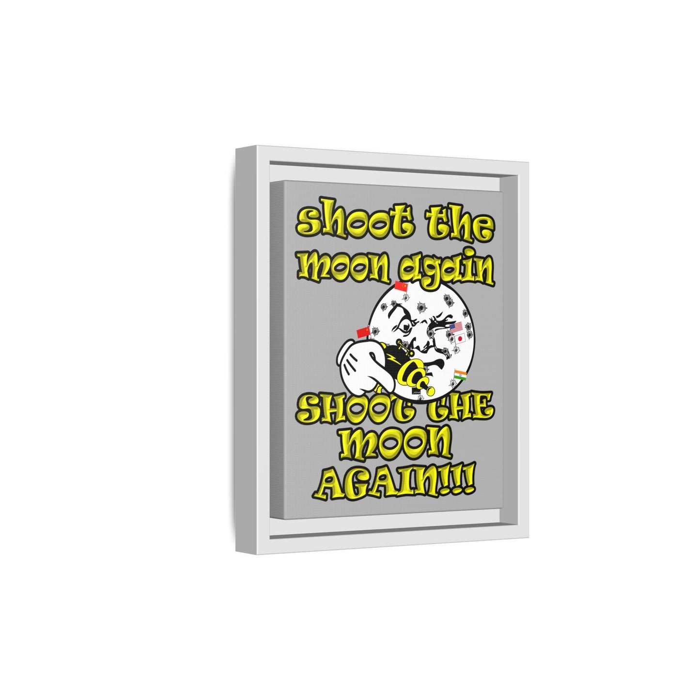 shoot the moon again - framed canvas art (light grey)
