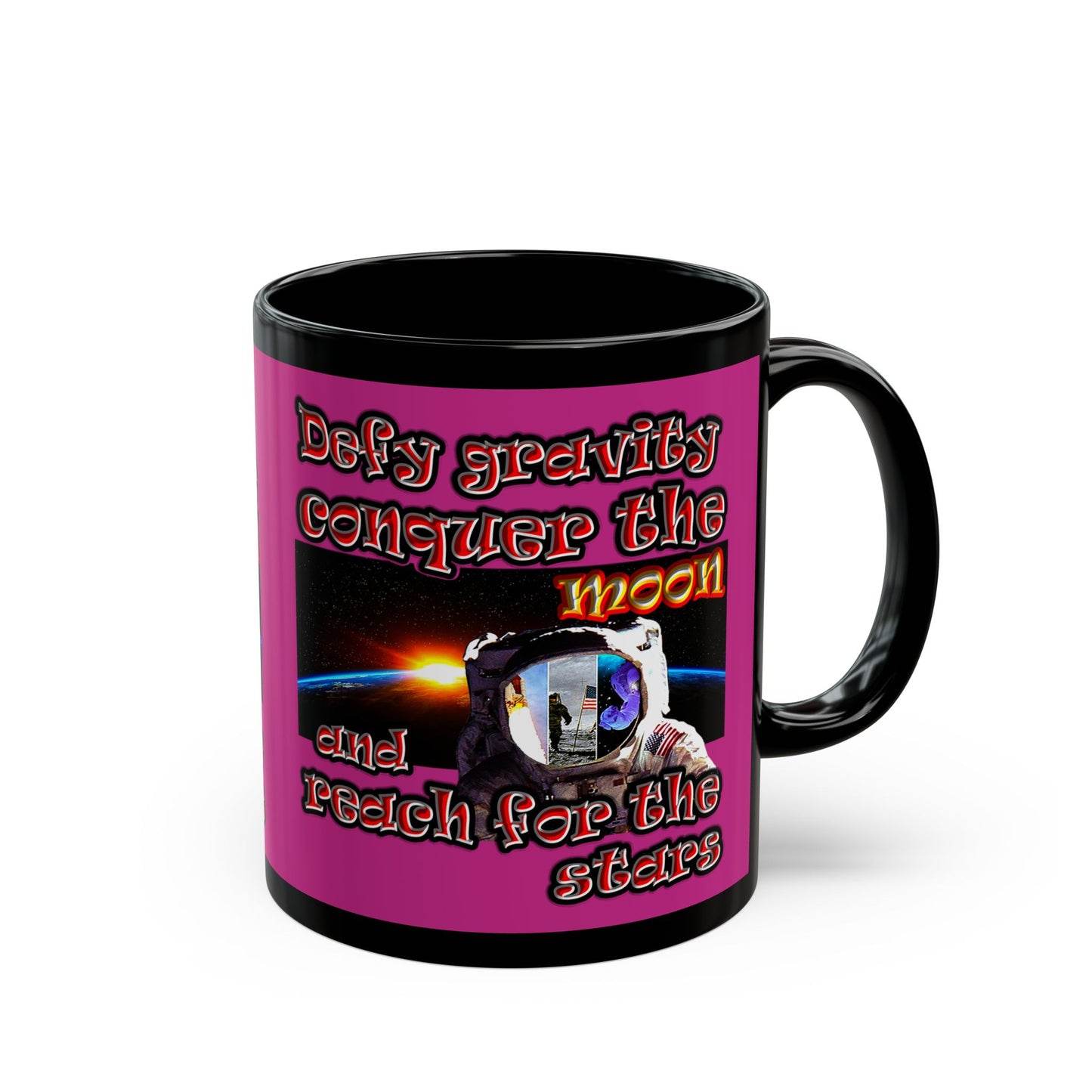 defy conquer reach - Black Mug (pink)