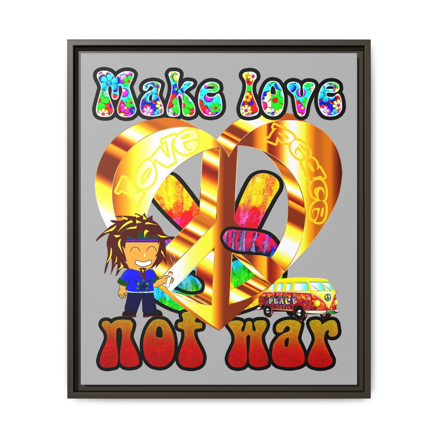 love peace - framed canvas art (light grey)