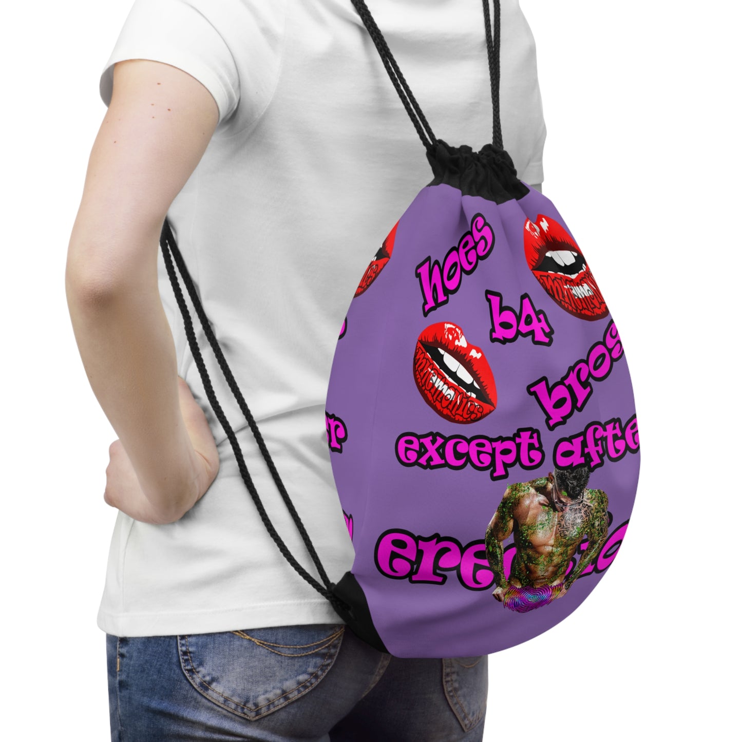 hoes b4 bros - Drawstring Bag (light purple)