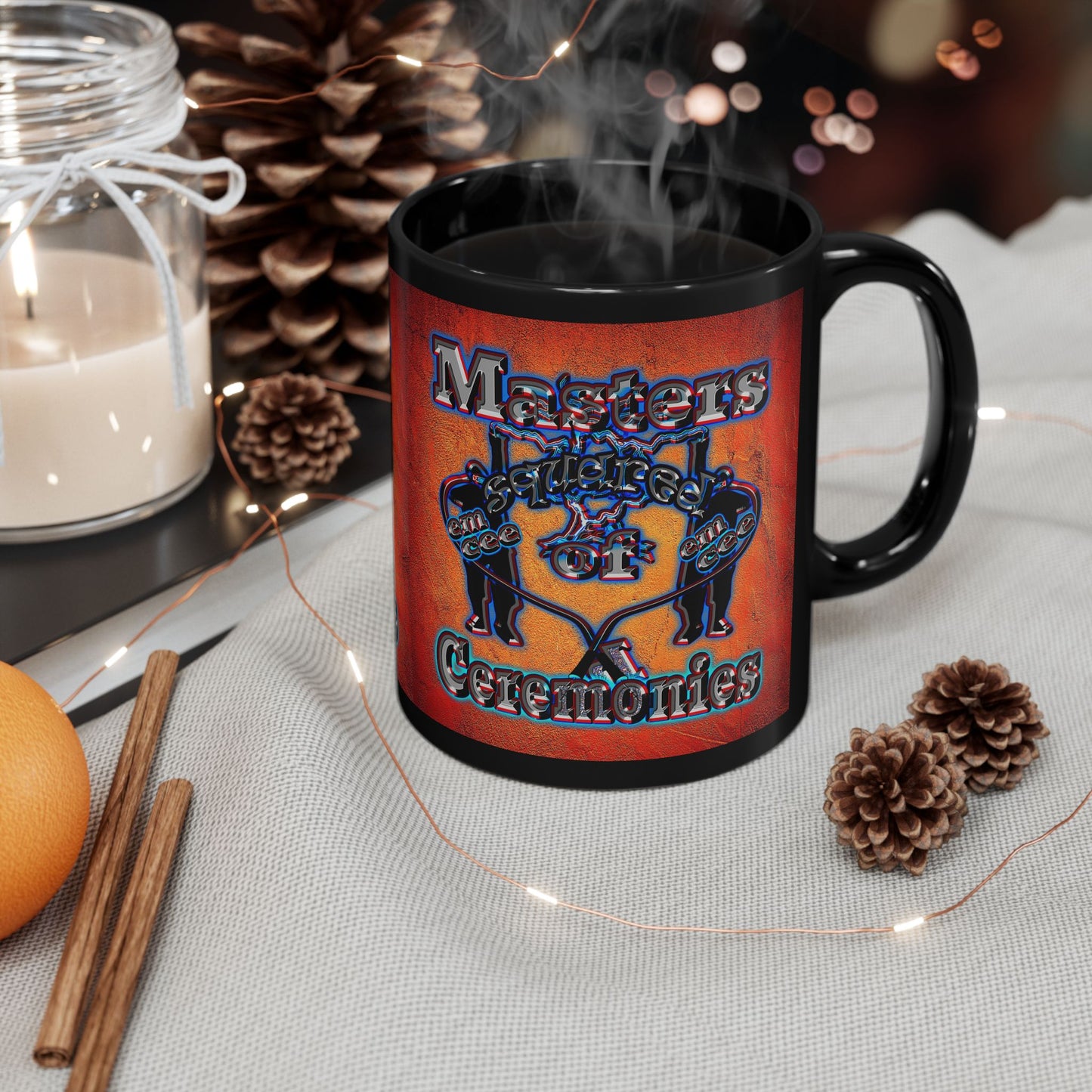 em cee squared - Black Mug (burnt orange)