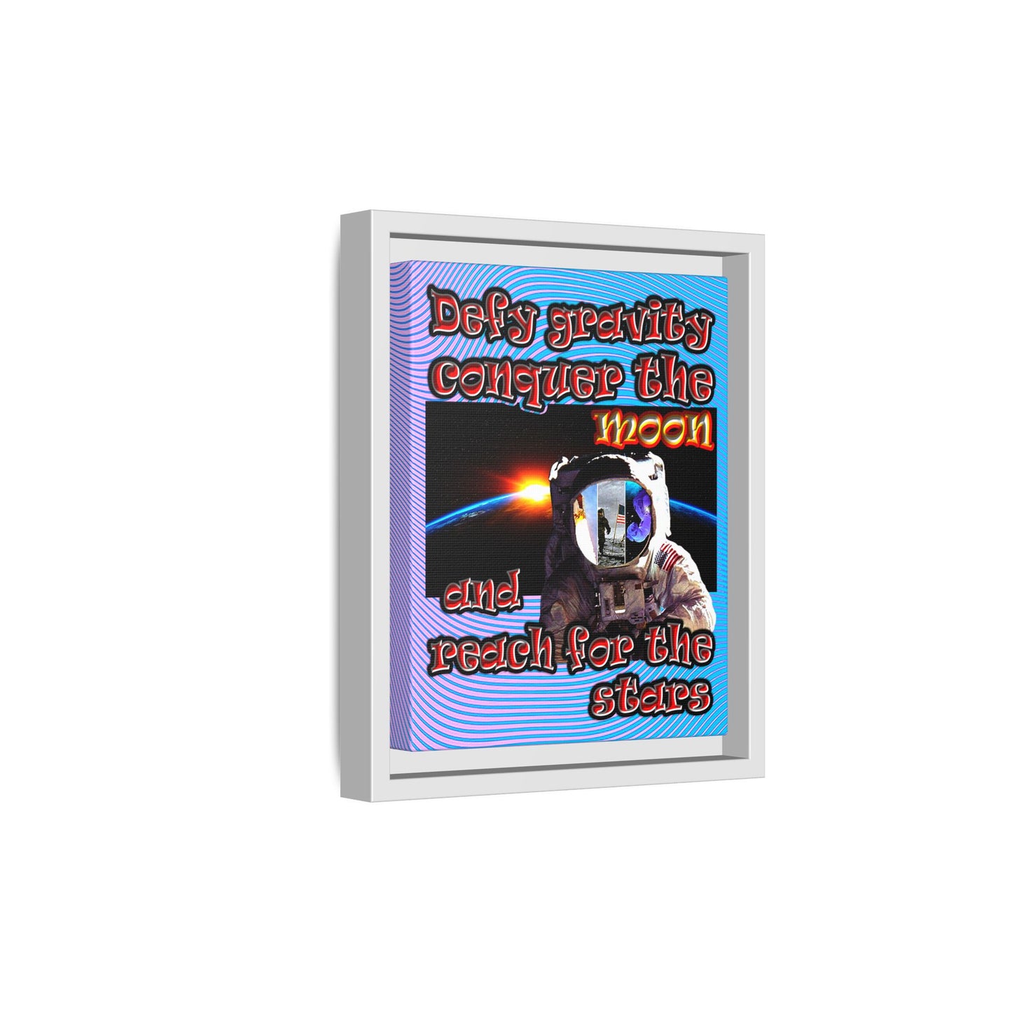 defy conquer reach - framed canvas art (light blue-purple wave)