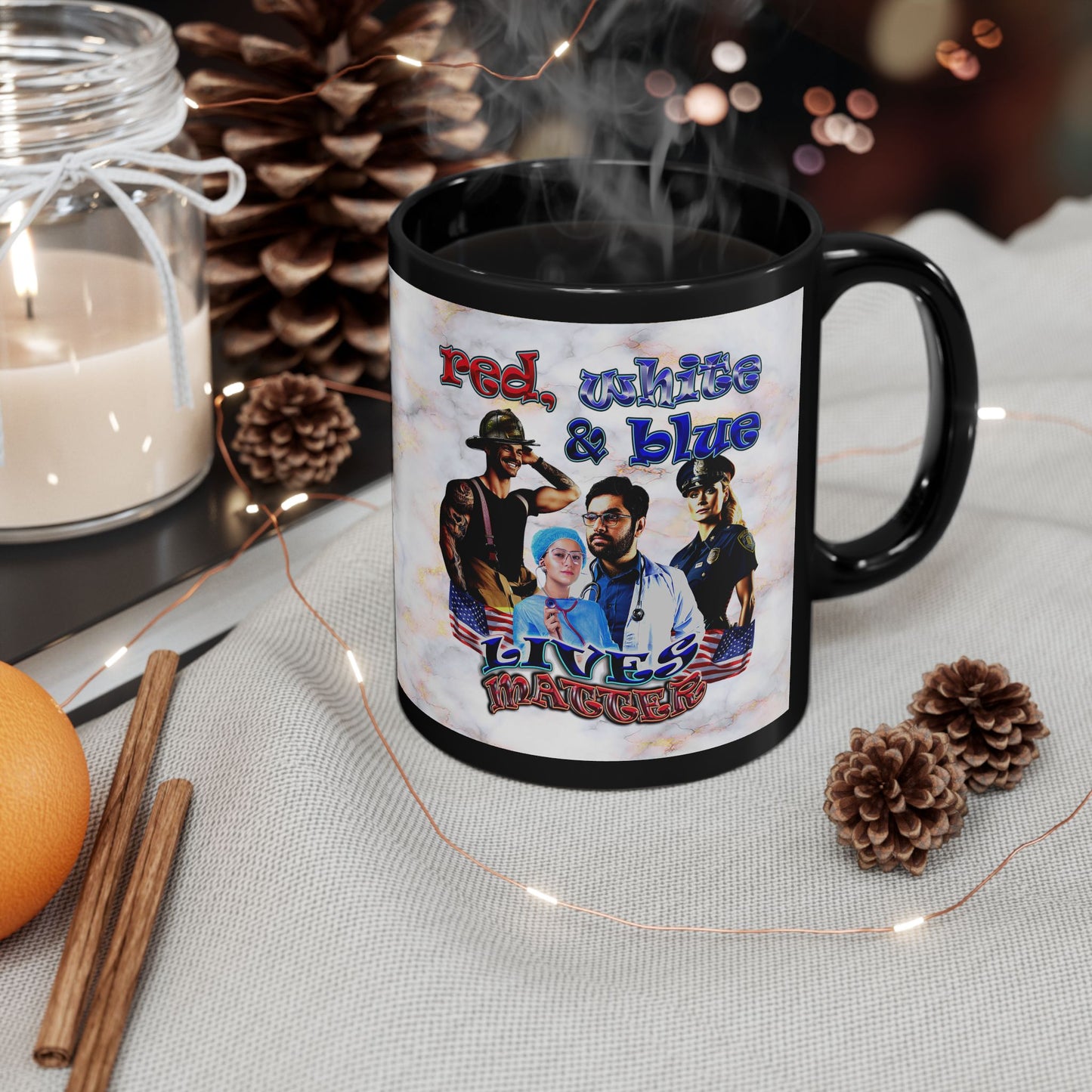 rw&b lives matter - Black Mug (white marble)