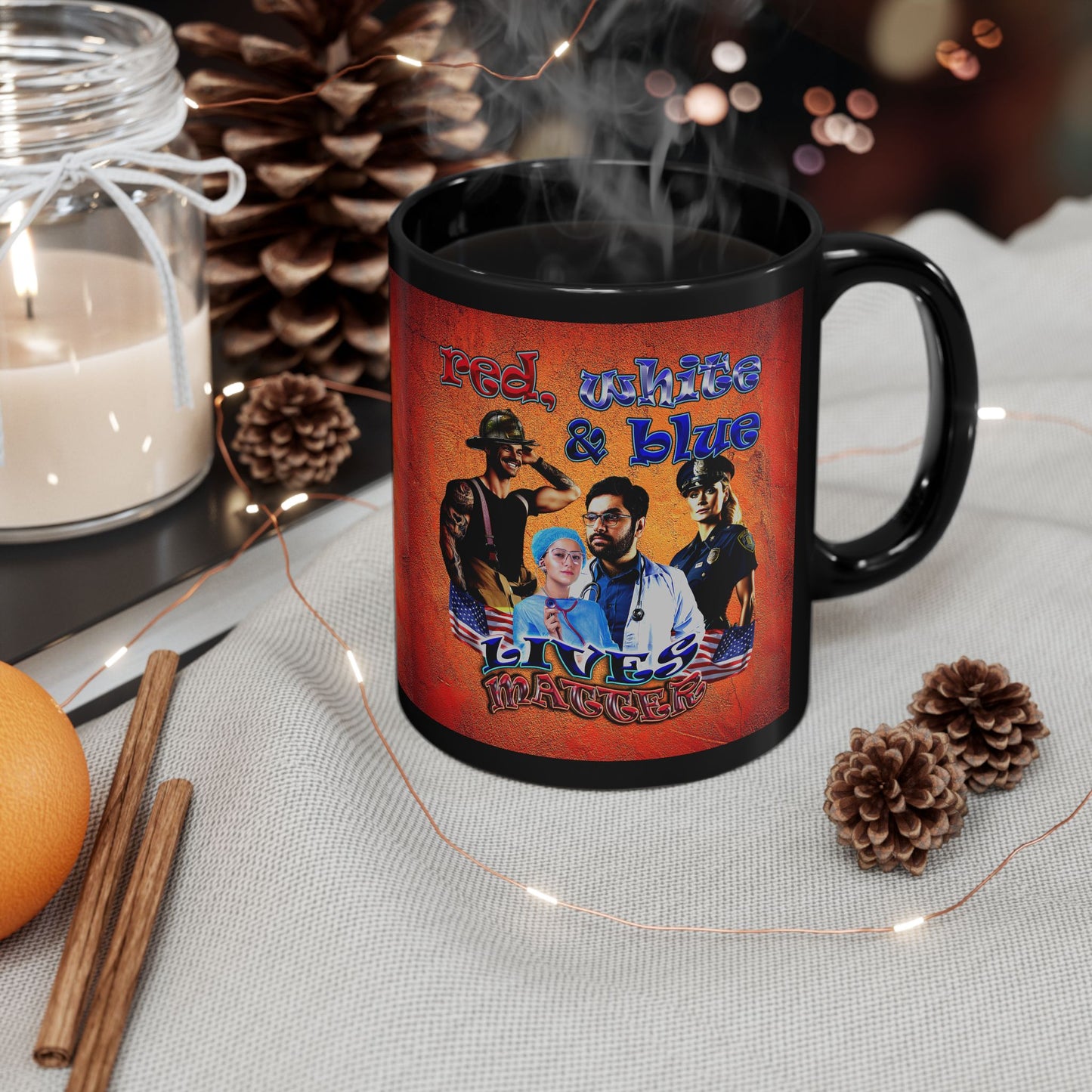 rw&b lives matter - Black Mug (burnt orange)
