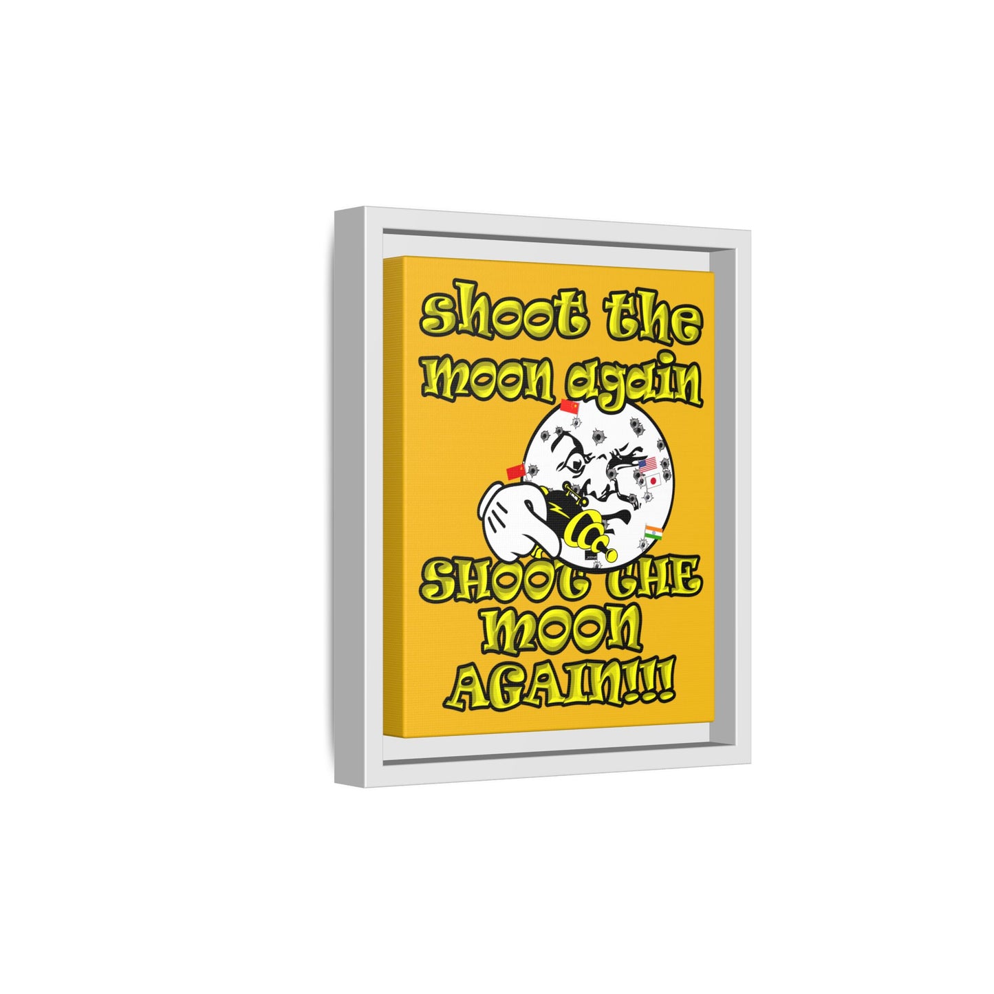 shoot the moon again - framed canvas art (yellow)
