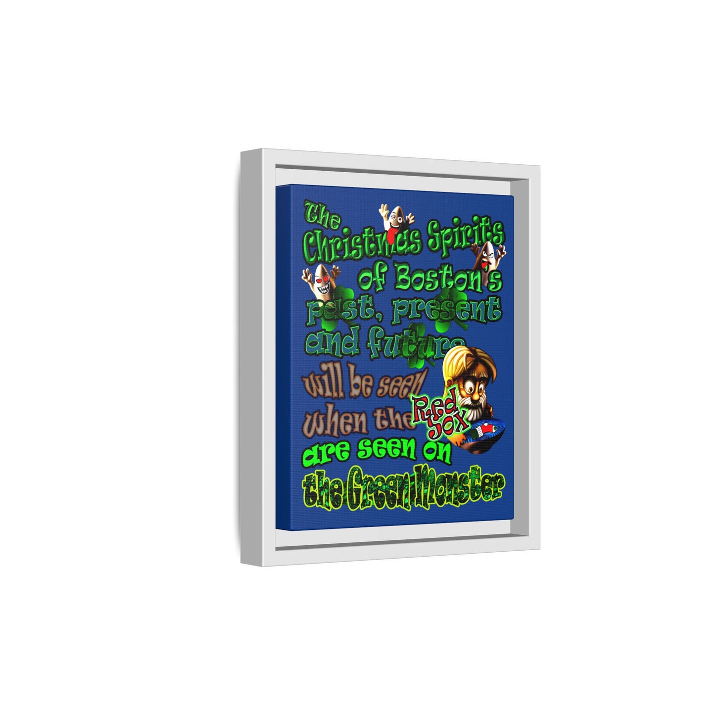 christmas spirits of boston - framed canvas art (dark blue)