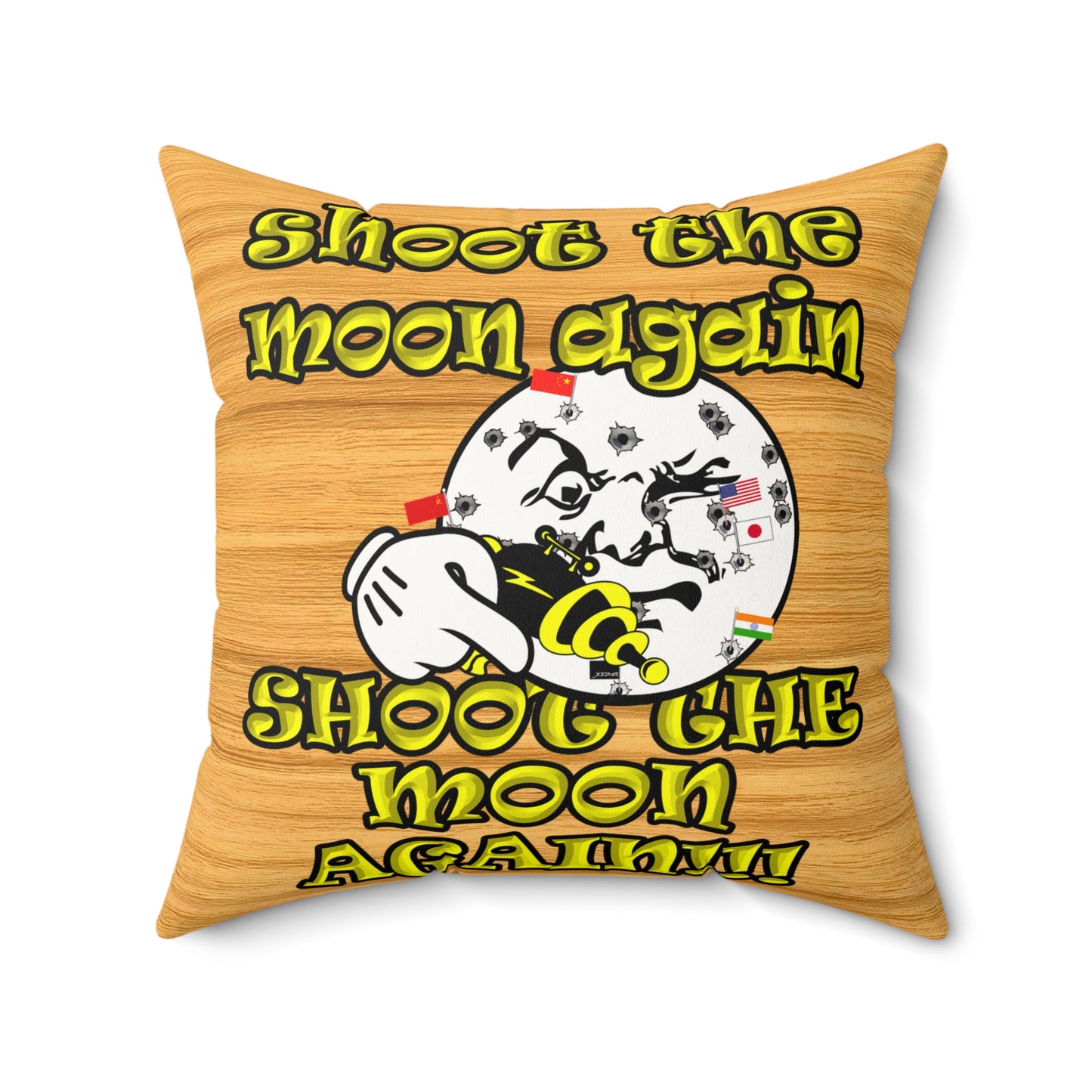 shoot the moon again - Faux Suede Square Pillow - (butterscotch wood finish)