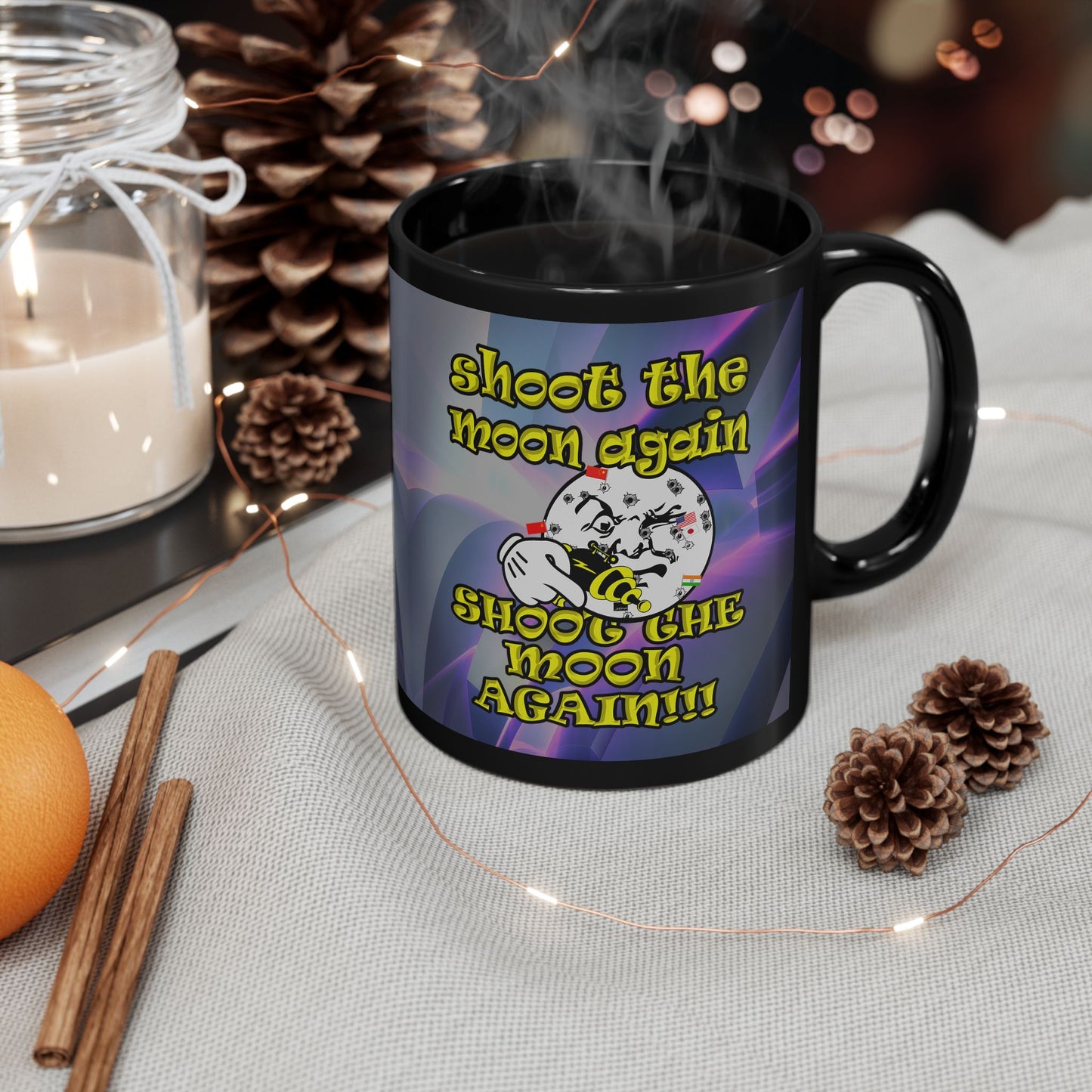 shoot the moon again - Black Mug (grey-pink wave)
