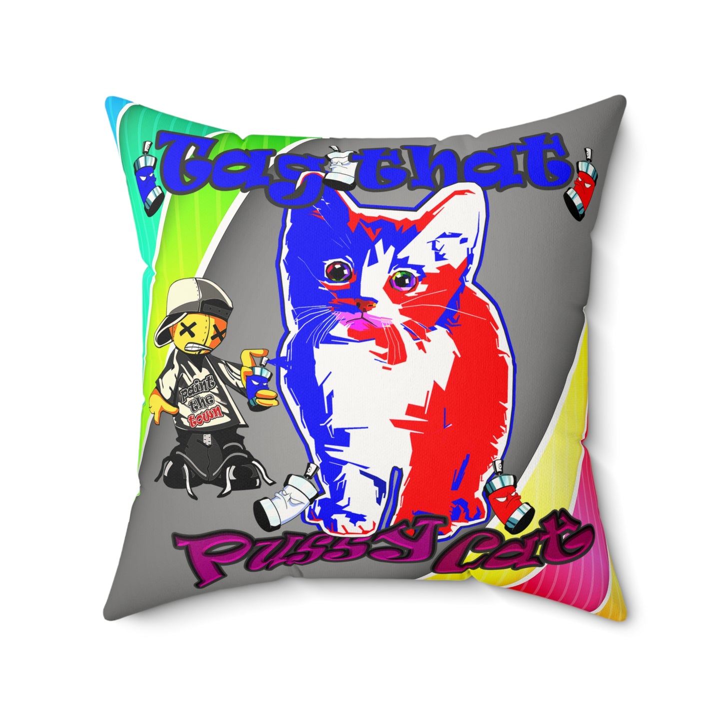 tag that - Faux Suede Square Pillow - (rainbow split)