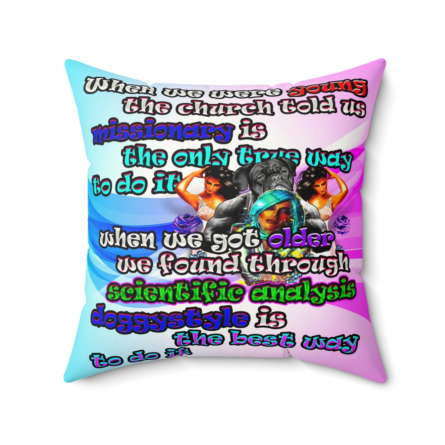 doggystyle - Faux Suede Square Pillow - (light blue-pink wave)