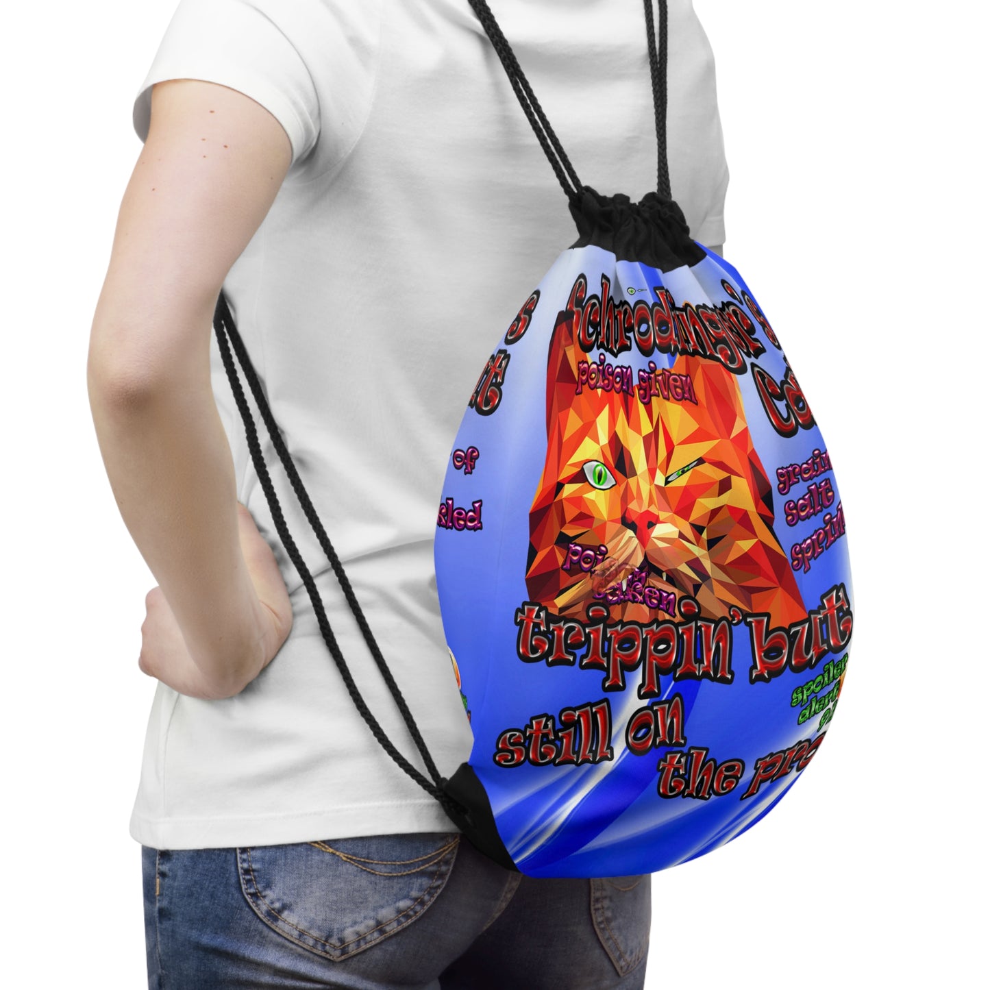 schrodinger's cat - Drawstring Bag (blue-white wave)