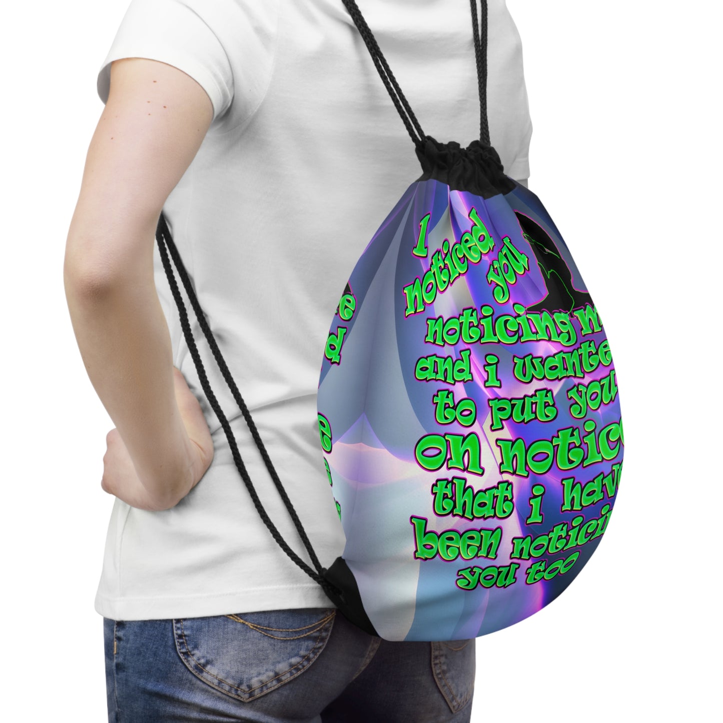 noticed you noticing - Drawstring Bag (grey-pink wave)