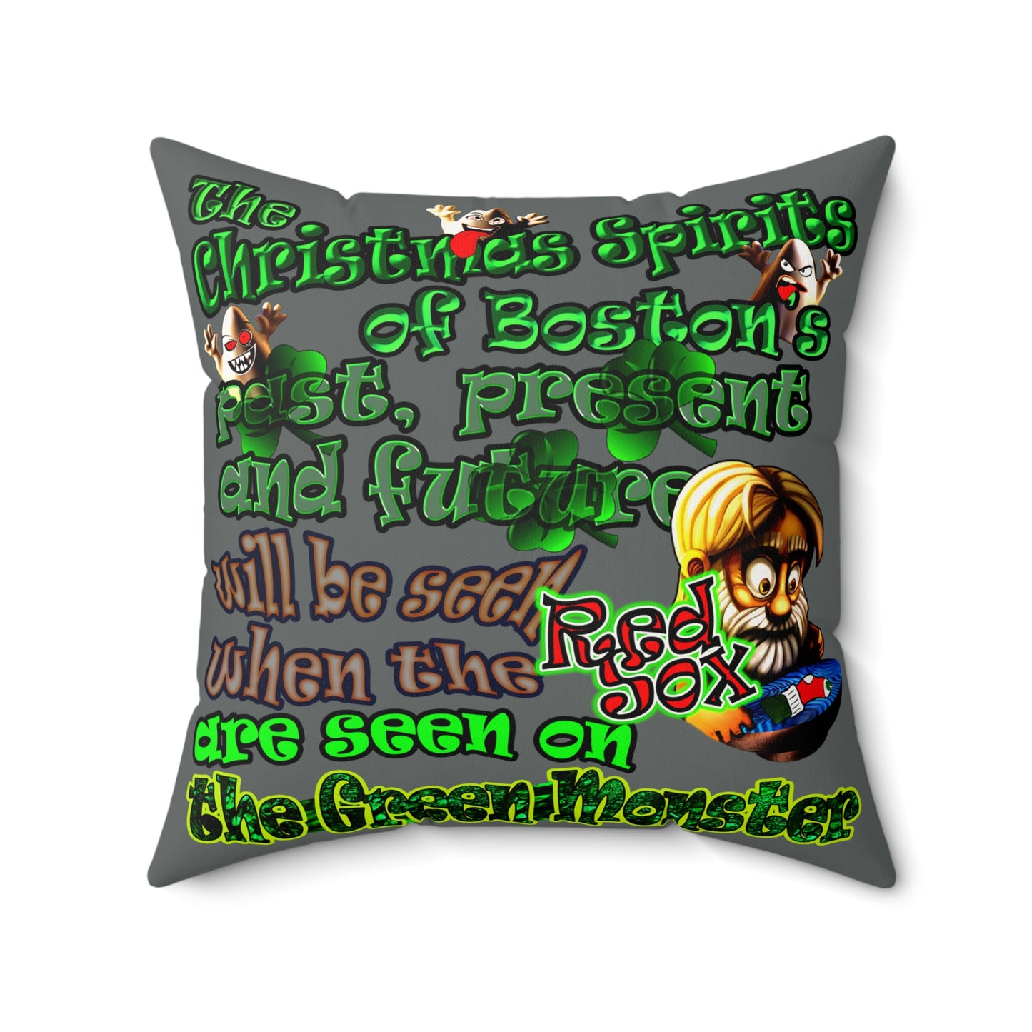 christmas spirits of boston - Faux Suede Square Pillow - (dark grey)
