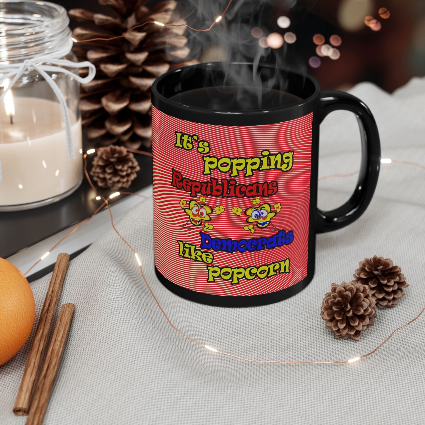 popping like popcorn - Black Mug (yellow-orange wave)